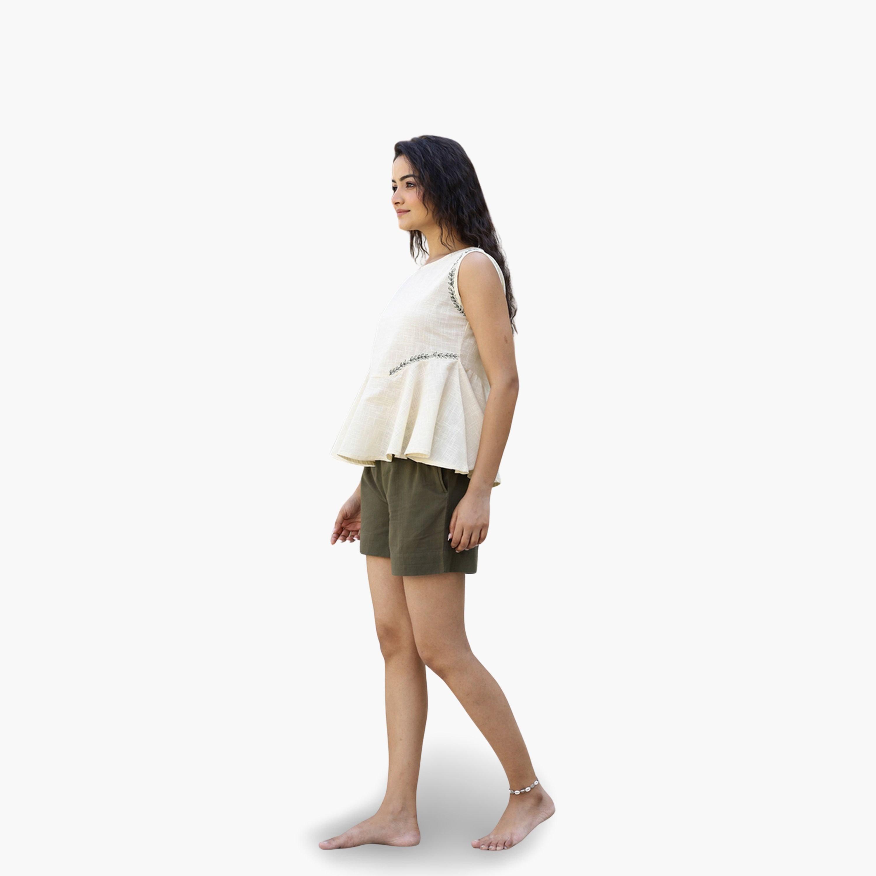 Sanskrutihomes Women Cream Embellished Top and Shorts Co-Ords-women-clothing-coordsets-image-5