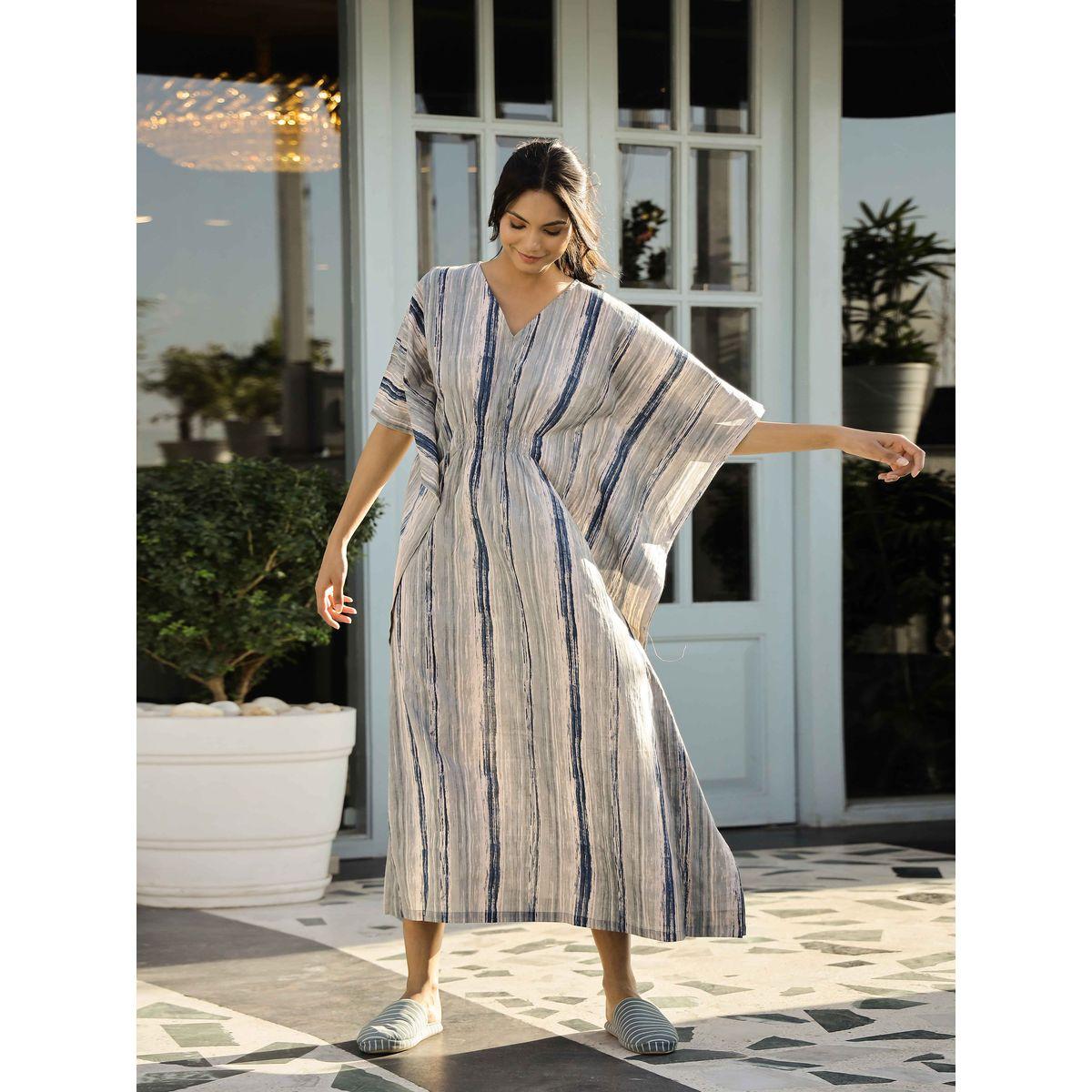 قميص نوم بنمط قفطان وخصر مزموم-women-clothing-nightwear-nighties-image-2