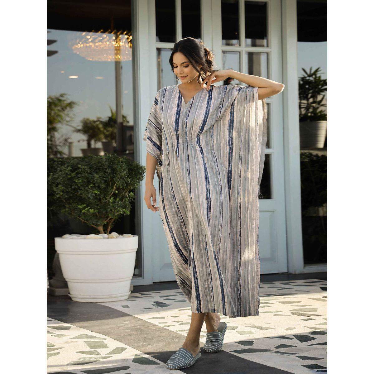 قميص نوم بنمط قفطان وخصر مزموم-women-clothing-nightwear-nighties-image-3