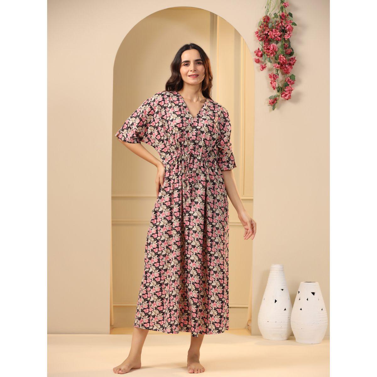 قميص نوم قطني مطبع بالكامل-women-clothing-nightwear-nighties-image-1