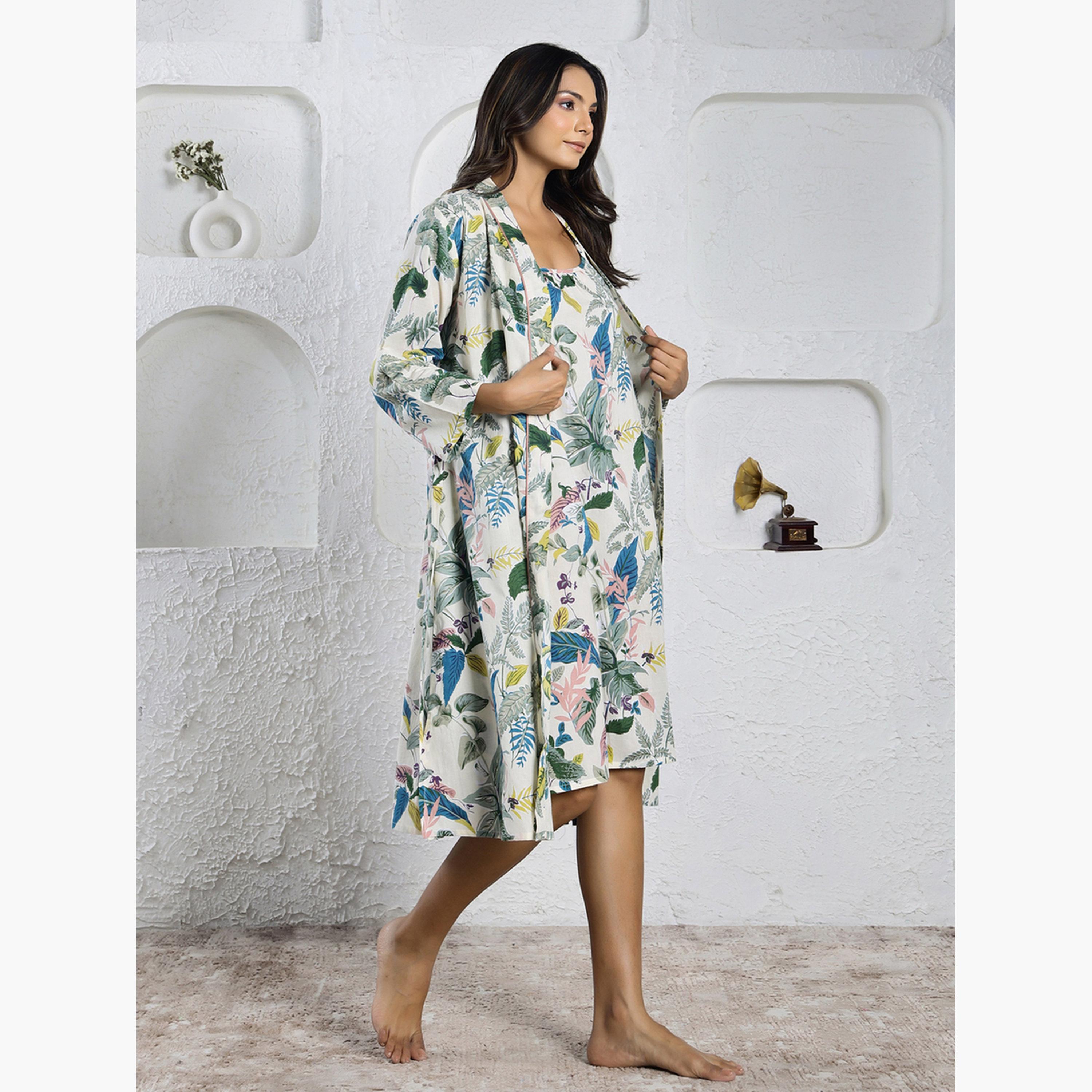 سانسكروتي هومز - قميص نوم قطني خالص مطبوع مع رداء-women-clothing-nightwear-nighties-image-2