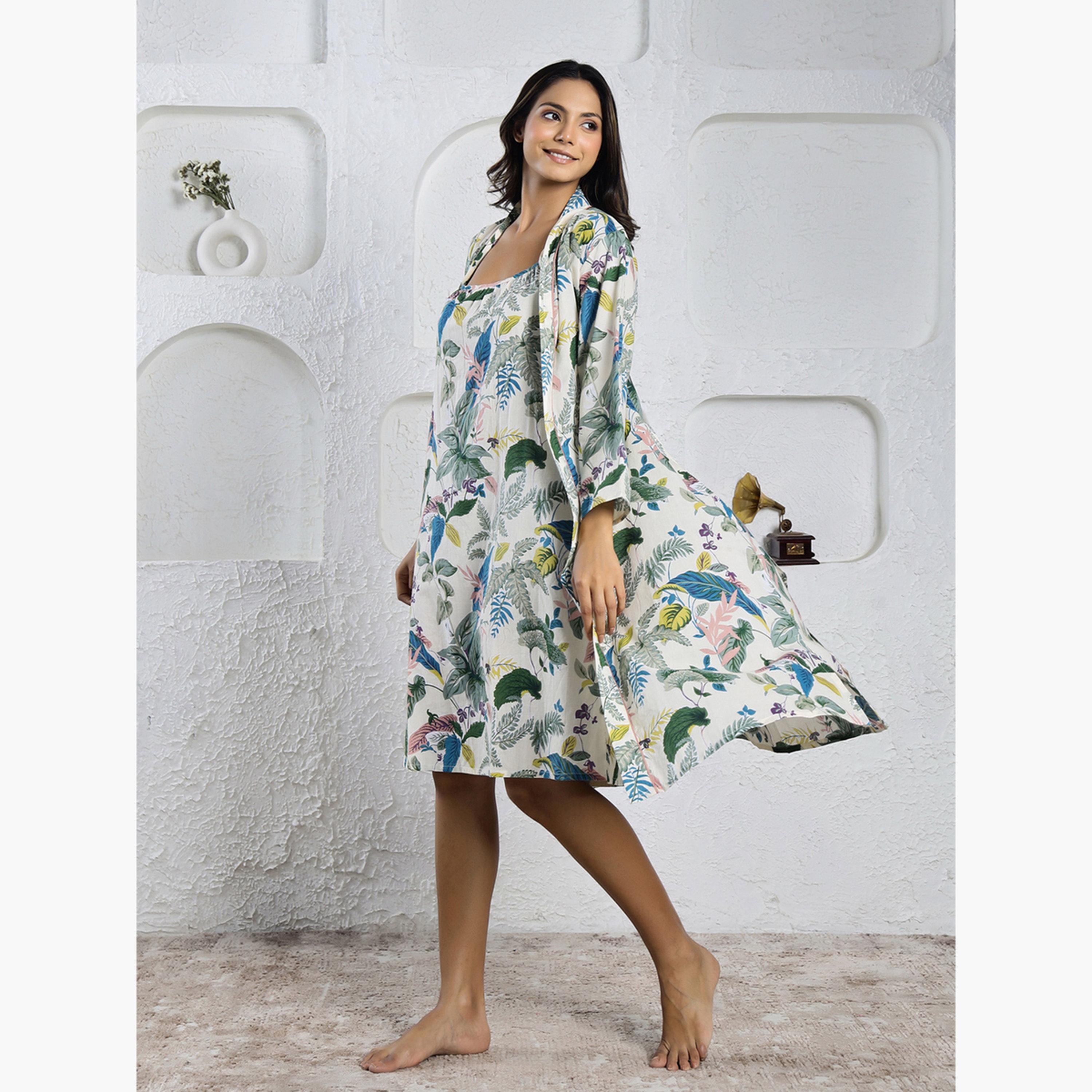 سانسكروتي هومز - قميص نوم قطني خالص مطبوع مع رداء-women-clothing-nightwear-nighties-image-3