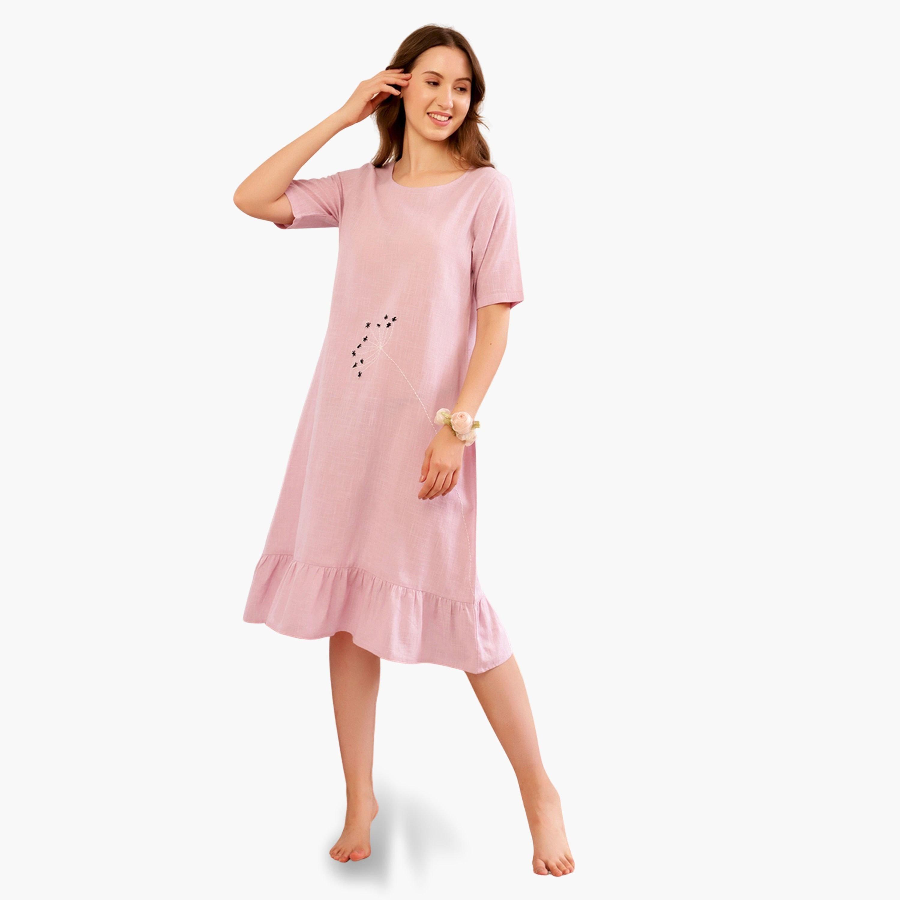 قميص نوم نسائي قطن خالص بطبعة-women-clothing-nightwear-nighties-image-4