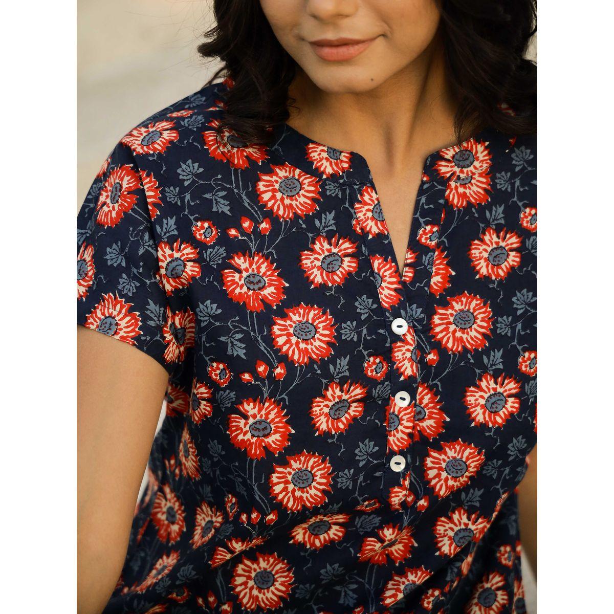 Sanskrutihomes Printed Buttoned Pure Cotton Shirt and Pyjama Set-women-clothing-nightwear-pyjamas-longsets-image-5