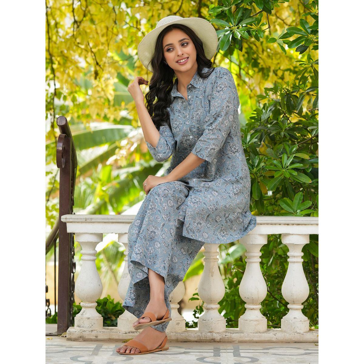 طقم من بنطال بيجاما وبلوزة قطنية مطبعة-women-clothing-nightwear-pyjamas-longsets-image-6