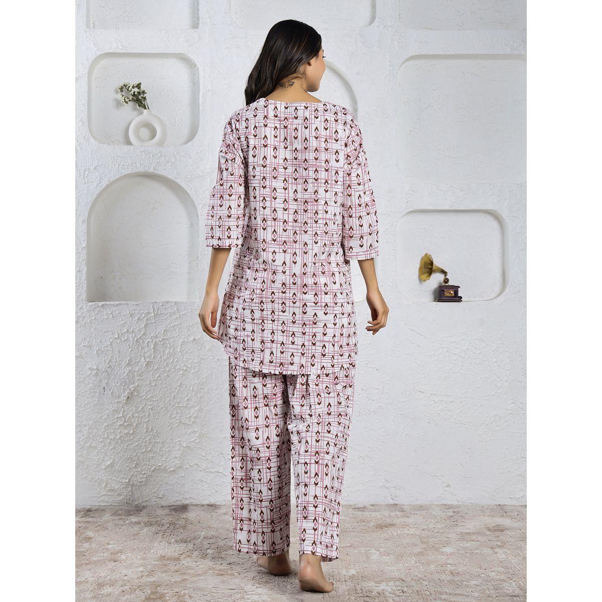 طقم من بنطال بيجاما وبلوزة قطنية مطبعة-women-clothing-nightwear-pyjamas-longsets-image-3