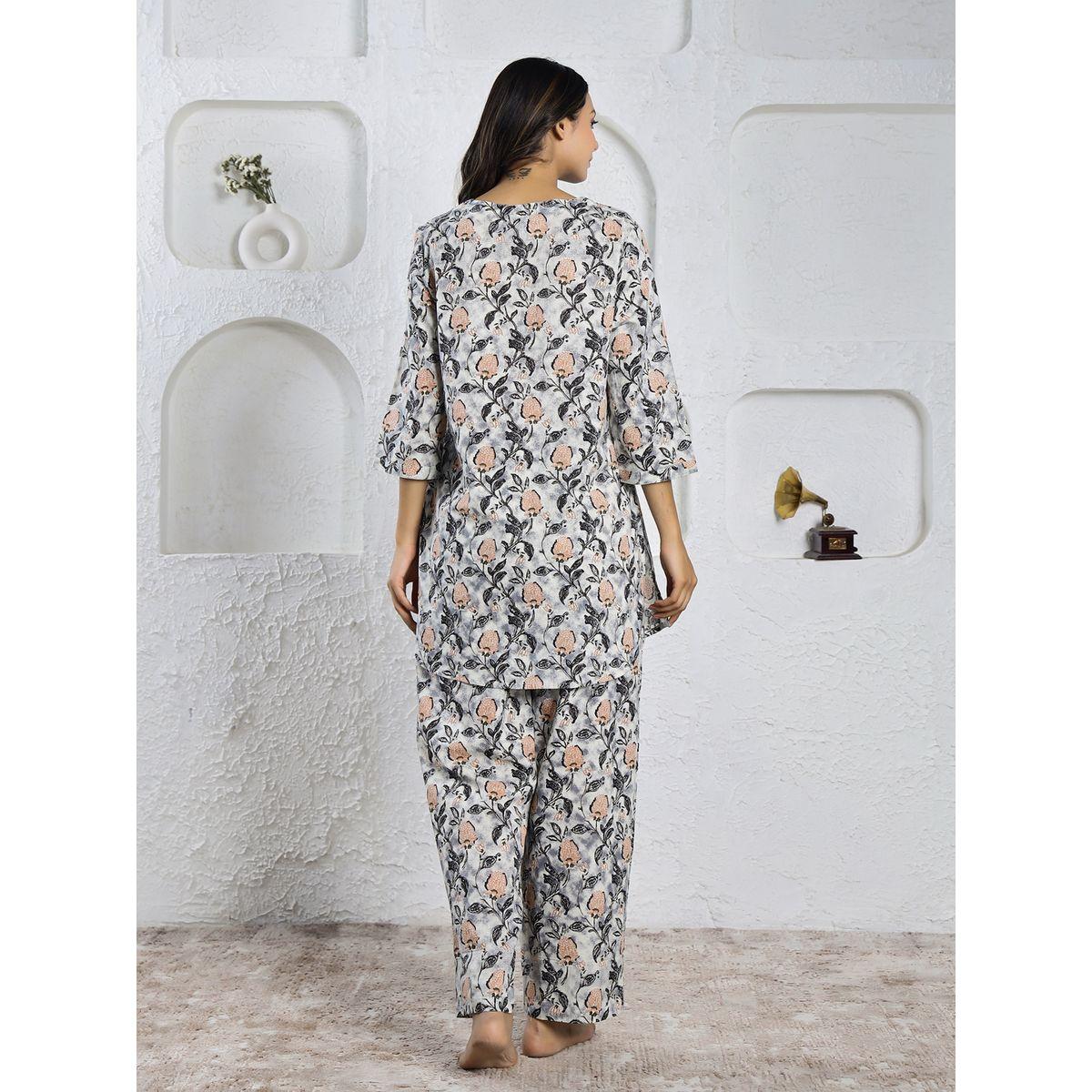 Sanskrutihomes Women Floral Printed Pure Cotton Top and Pyjama Set-women-clothing-nightwear-pyjamas-longsets-image-4