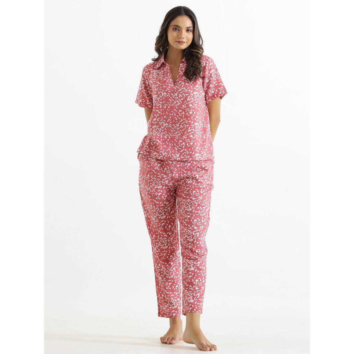 طقم من بنطال بيجاما وبلوزة قطنية مطبعة-women-clothing-nightwear-pyjamas-longsets-image-1