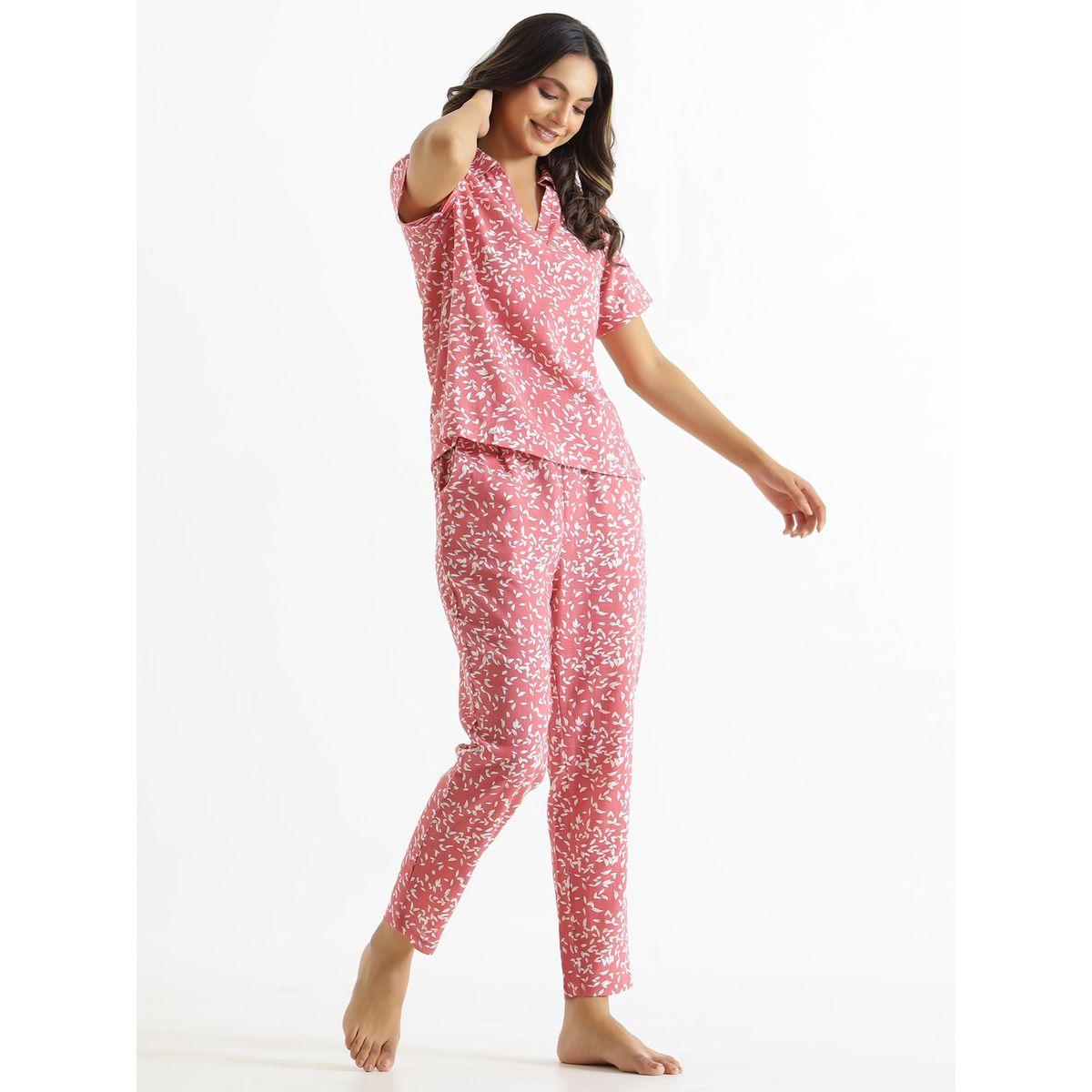 طقم من بنطال بيجاما وبلوزة قطنية مطبعة-women-clothing-nightwear-pyjamas-longsets-image-2