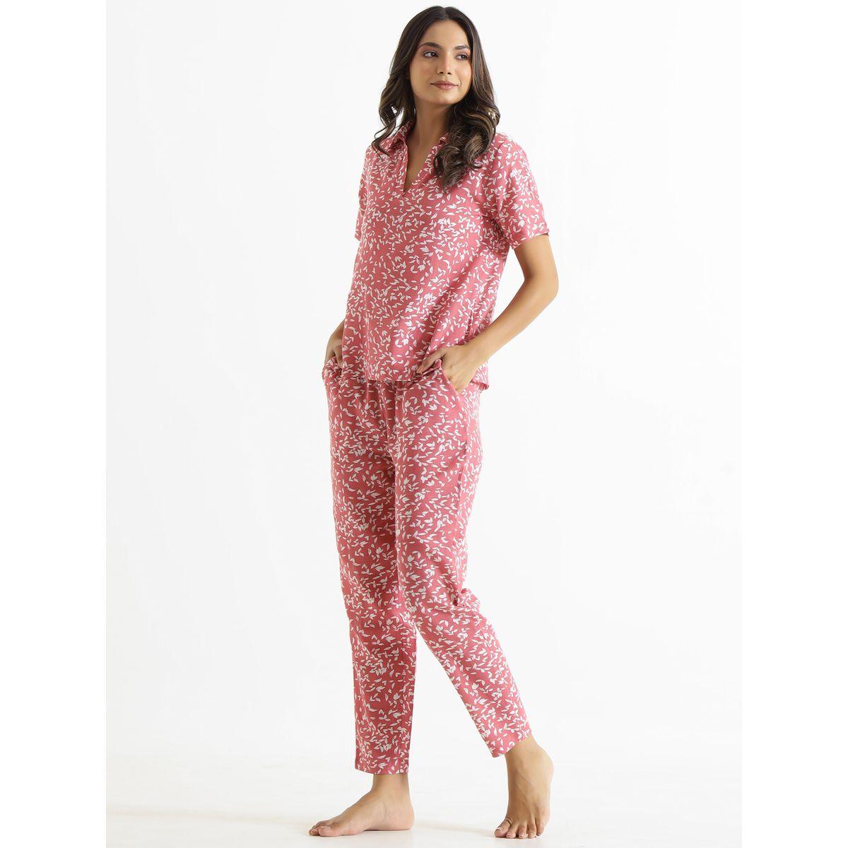 طقم من بنطال بيجاما وبلوزة قطنية مطبعة-women-clothing-nightwear-pyjamas-longsets-image-3