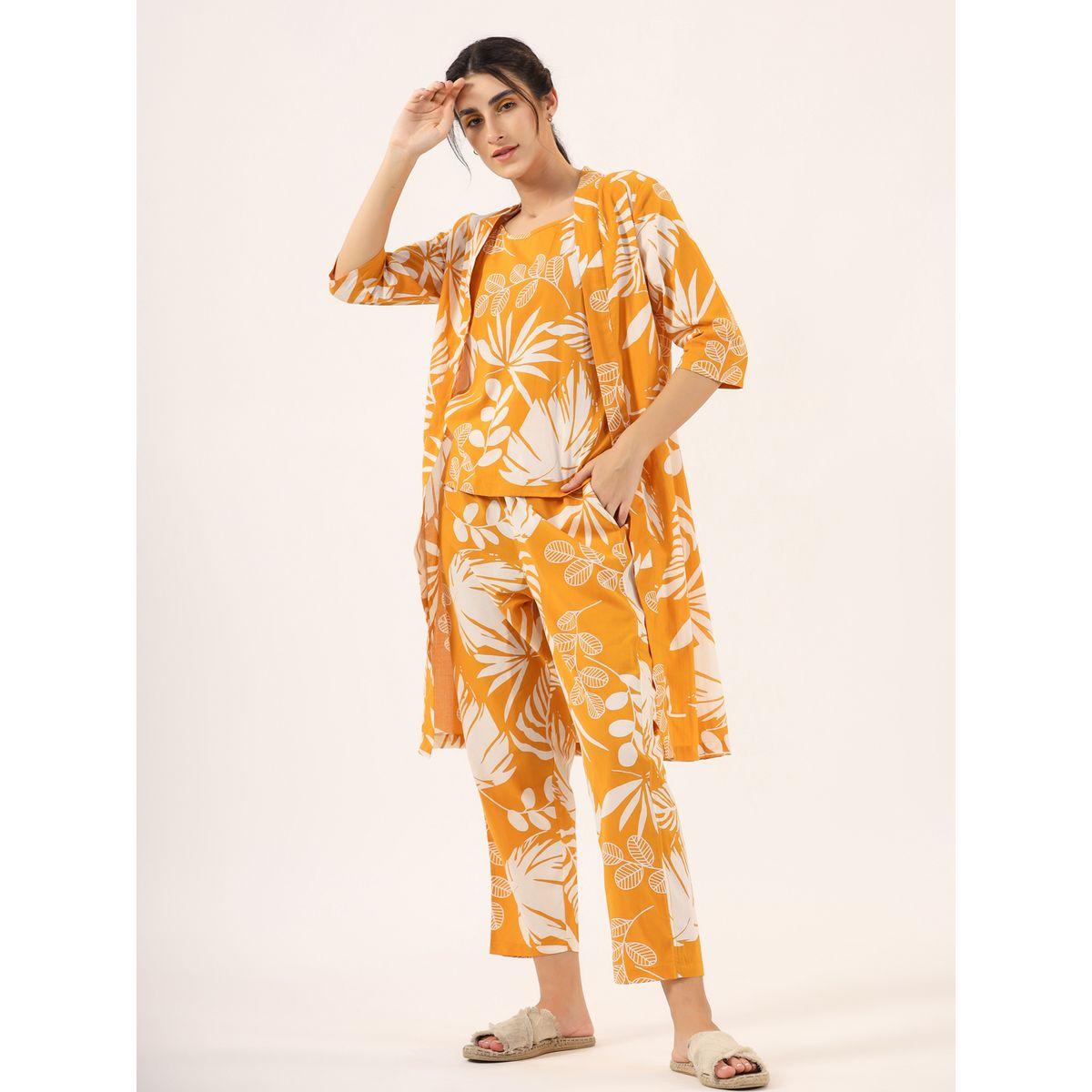 طقم من بنطال بيجاما وبلوزة قطنية مع روب-women-clothing-nightwear-pyjamas-longsets-image-1