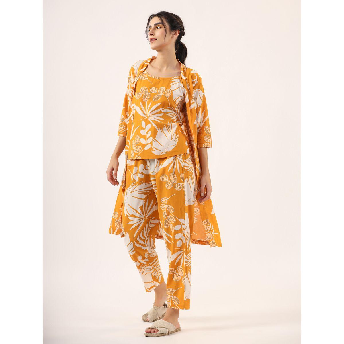 Sanskrutihomes Women Floral Printed Pure Cotton Top, Robe and Pyjama Set-women-clothing-nightwear-pyjamas-longsets-image-6