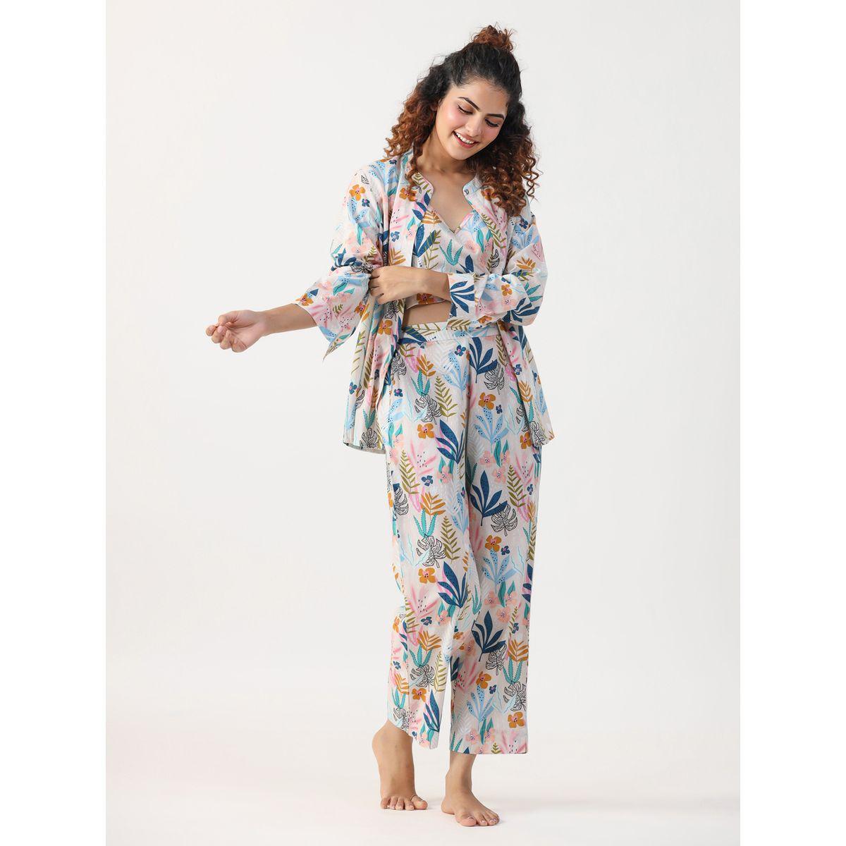 طقم من بنطال بيجاما وبلوزة قطنية مع جاكيت-women-clothing-nightwear-pyjamas-longsets-image-1