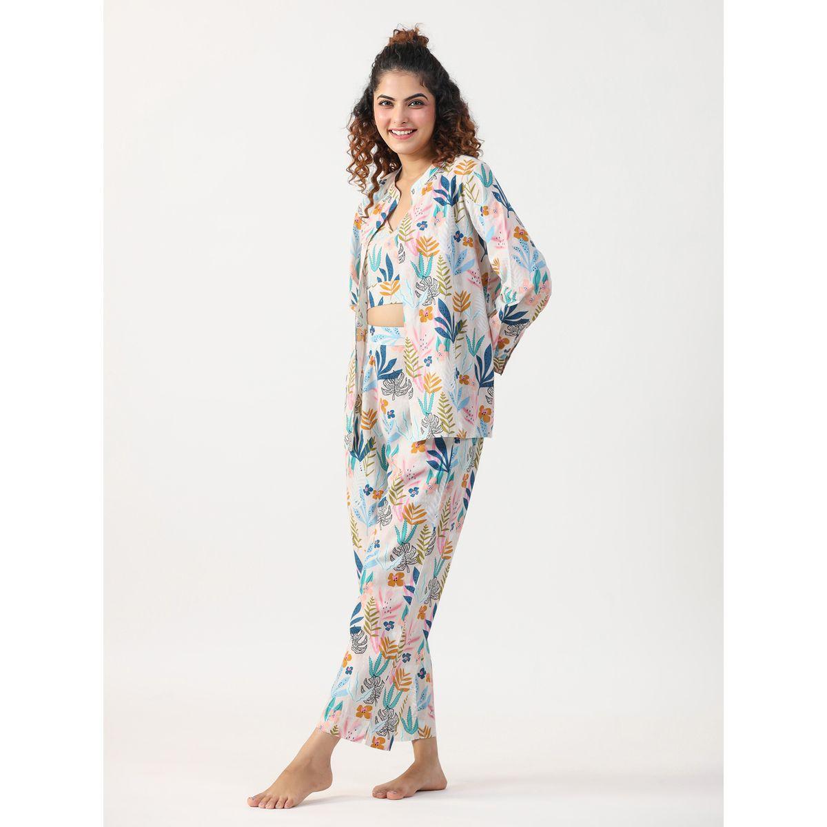 طقم من بنطال بيجاما وبلوزة قطنية مع جاكيت-women-clothing-nightwear-pyjamas-longsets-image-2