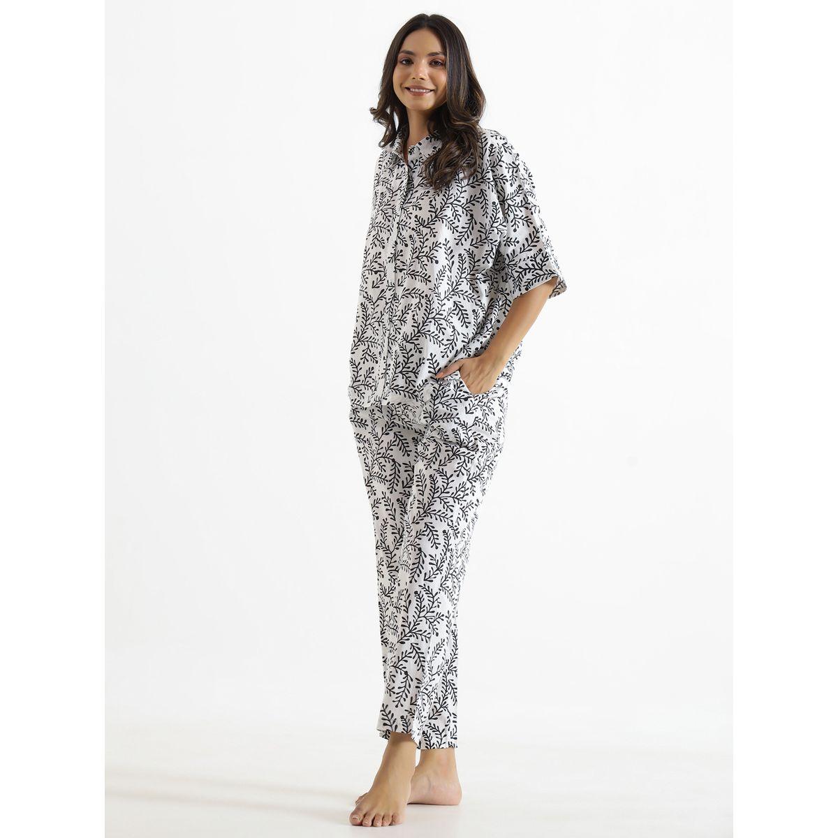 Sanskrutihomes Women Leaf Printed Pure Cotton Shirt and Pyjama Set-women-clothing-nightwear-pyjamas-longsets-image-3