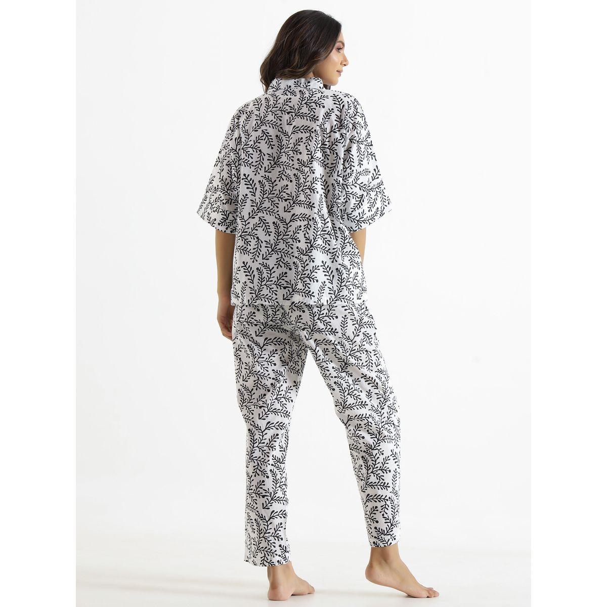 Sanskrutihomes Women Leaf Printed Pure Cotton Shirt and Pyjama Set-women-clothing-nightwear-pyjamas-longsets-image-4