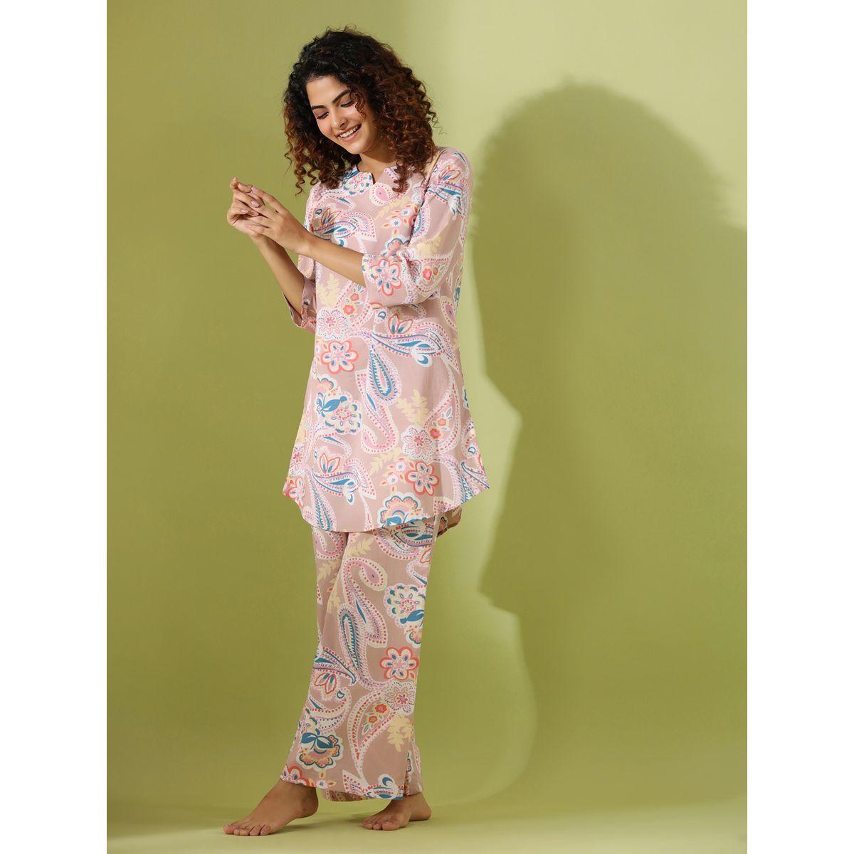 Sanskrutihomes Women Ethnic Motif Printed Pure Cotton Top and Pyjama Set-women-clothing-nightwear-pyjamas-longsets-image-2