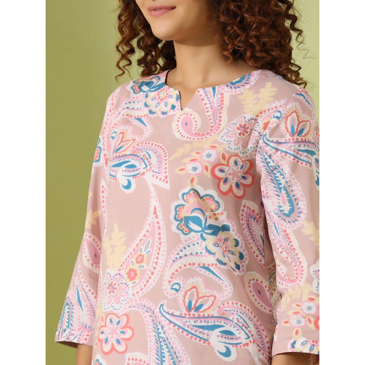 طقم من بنطال بيجاما وبلوزة قطنية مطبعة-women-clothing-nightwear-pyjamas-longsets-image-4