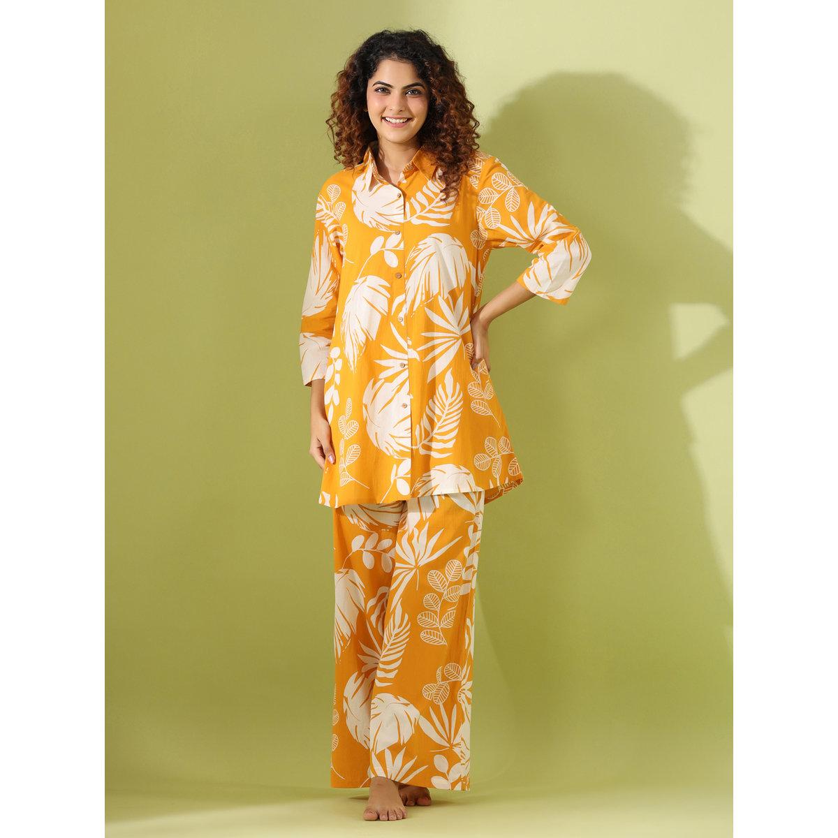 Sanskrutihomes Women Tropical Printed Pure Cotton Shirt and Pyjama Set-women-clothing-nightwear-pyjamas-longsets-image-1