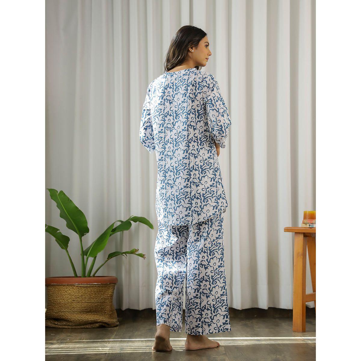 Sanskrutihomes Printed Collared Buttoned Shirt and Pyjama Set-women-clothing-nightwear-pyjamas-longsets-image-2