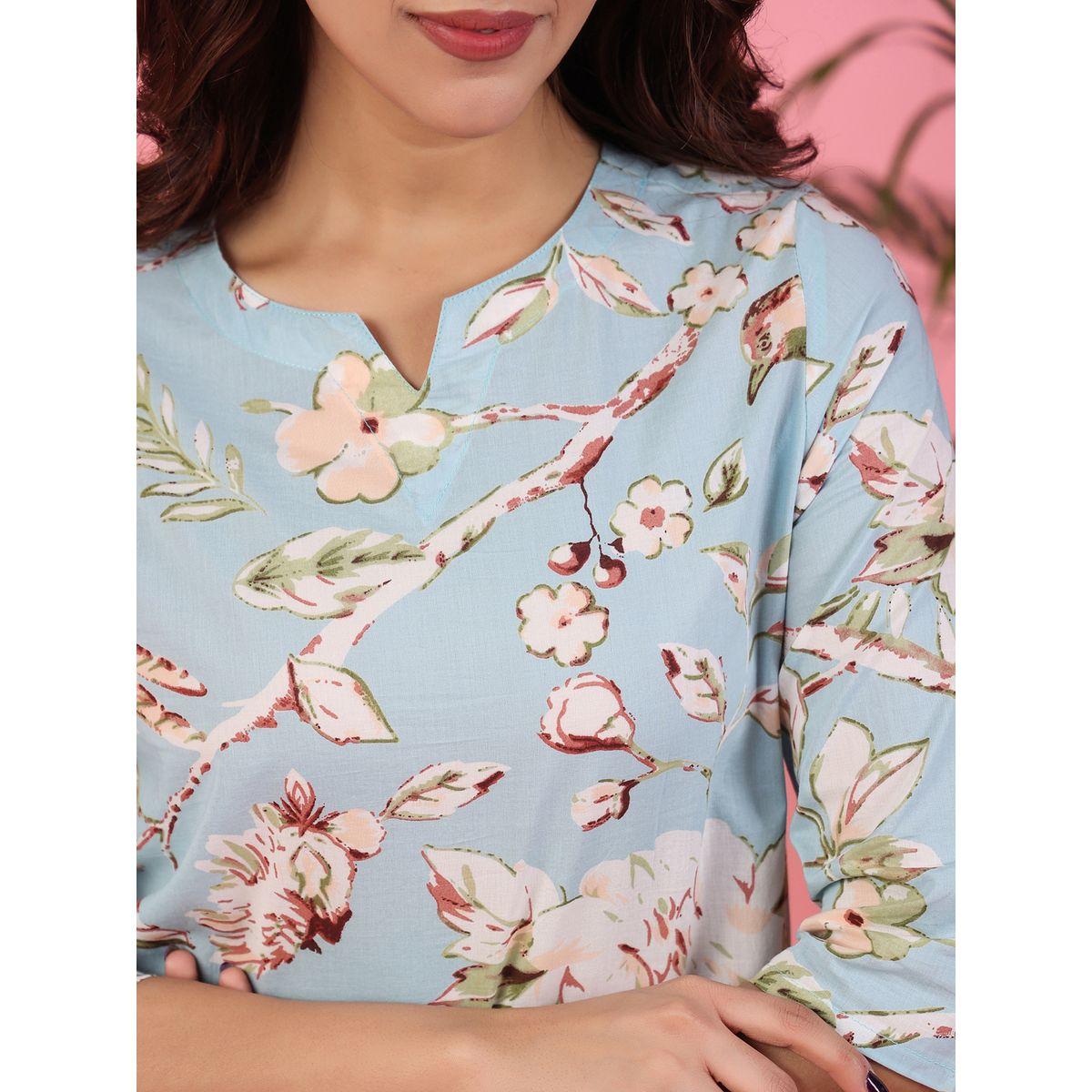 طقم من بنطال بيجاما وبلوزة قطنية بطبعة زهور-women-clothing-nightwear-pyjamas-longsets-image-5