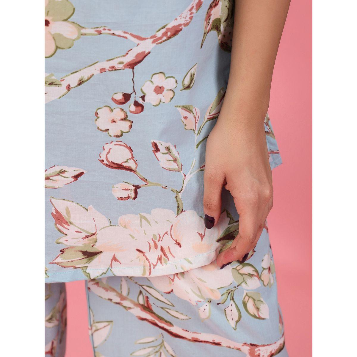 طقم من بنطال بيجاما وبلوزة قطنية بطبعة زهور-women-clothing-nightwear-pyjamas-longsets-image-6