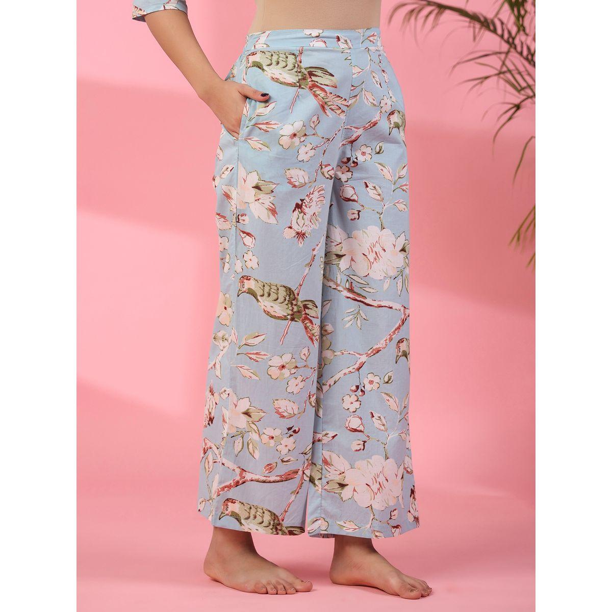 طقم من بنطال بيجاما وبلوزة قطنية بطبعة زهور-women-clothing-nightwear-pyjamas-longsets-image-7