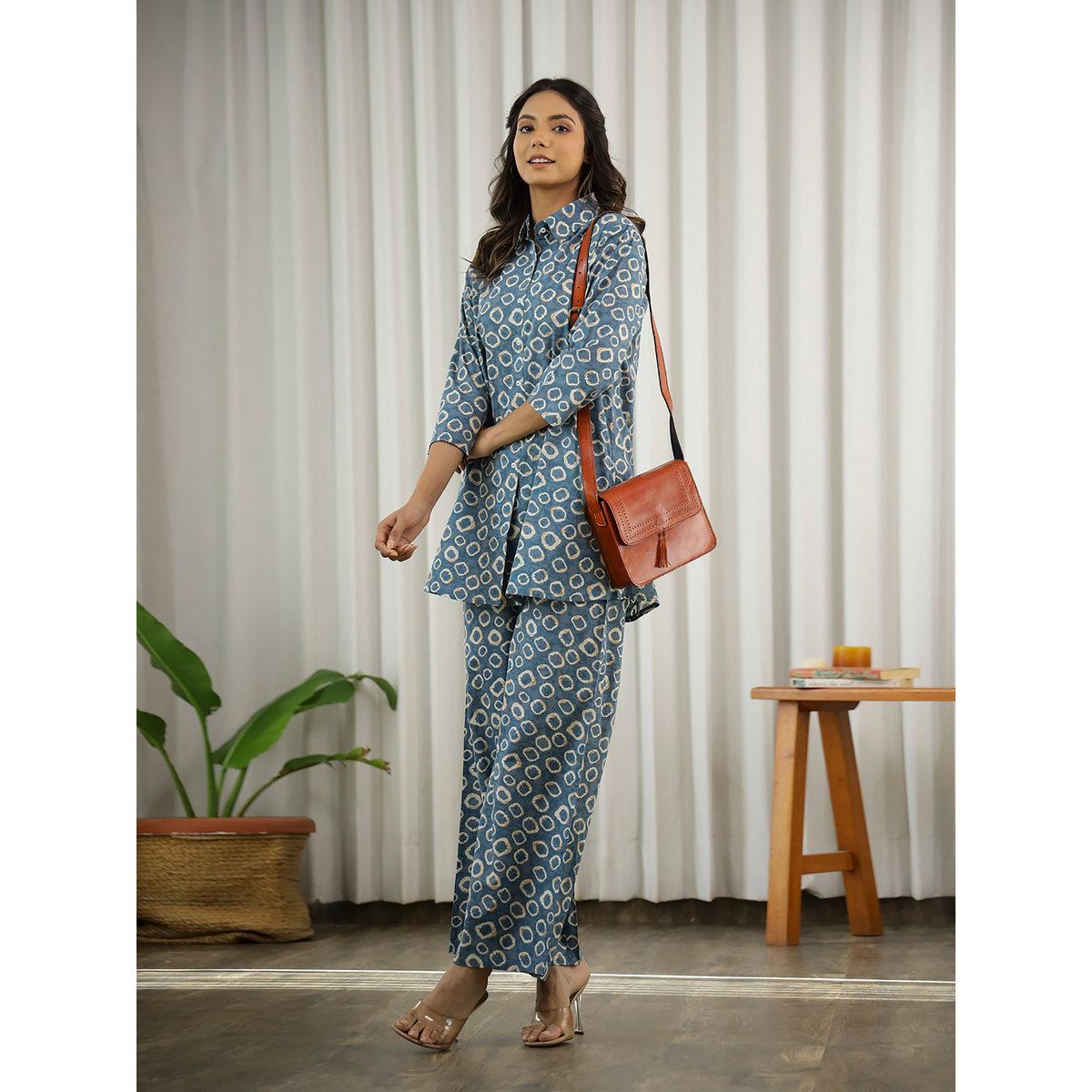 Sanskrutihomes Printed Collared Buttoned Shirt and Pyjama Set-women-clothing-nightwear-pyjamas-longsets-image-2