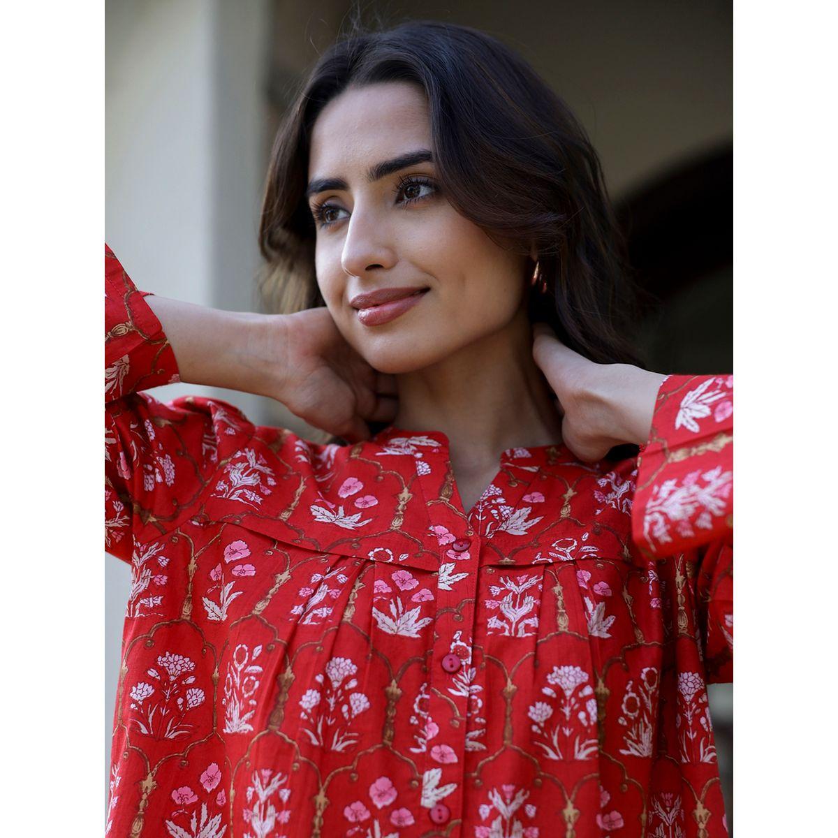 Sanskrutihomes Floral Printed Pure Cotton Shirt and Pyjama Set-women-clothing-nightwear-pyjamas-longsets-image-3