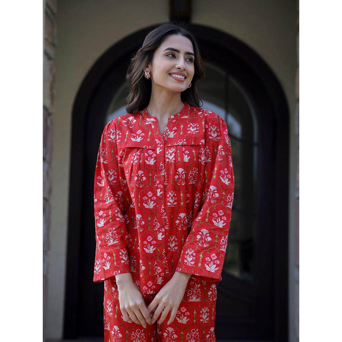 Sanskrutihomes Floral Printed Pure Cotton Shirt and Pyjama Set-women-clothing-nightwear-pyjamas-longsets-image-4