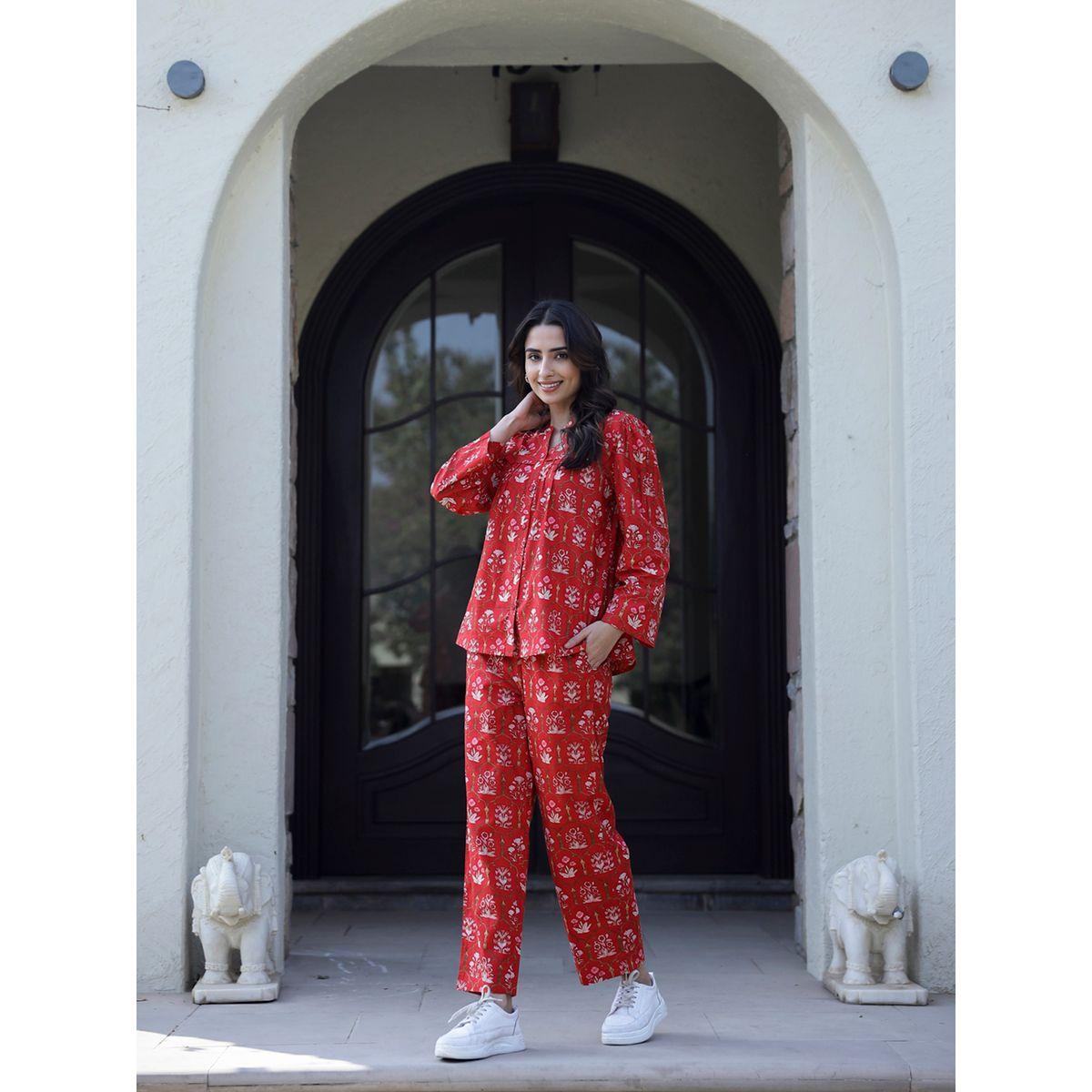 Sanskrutihomes Floral Printed Pure Cotton Shirt and Pyjama Set-women-clothing-nightwear-pyjamas-longsets-image-5