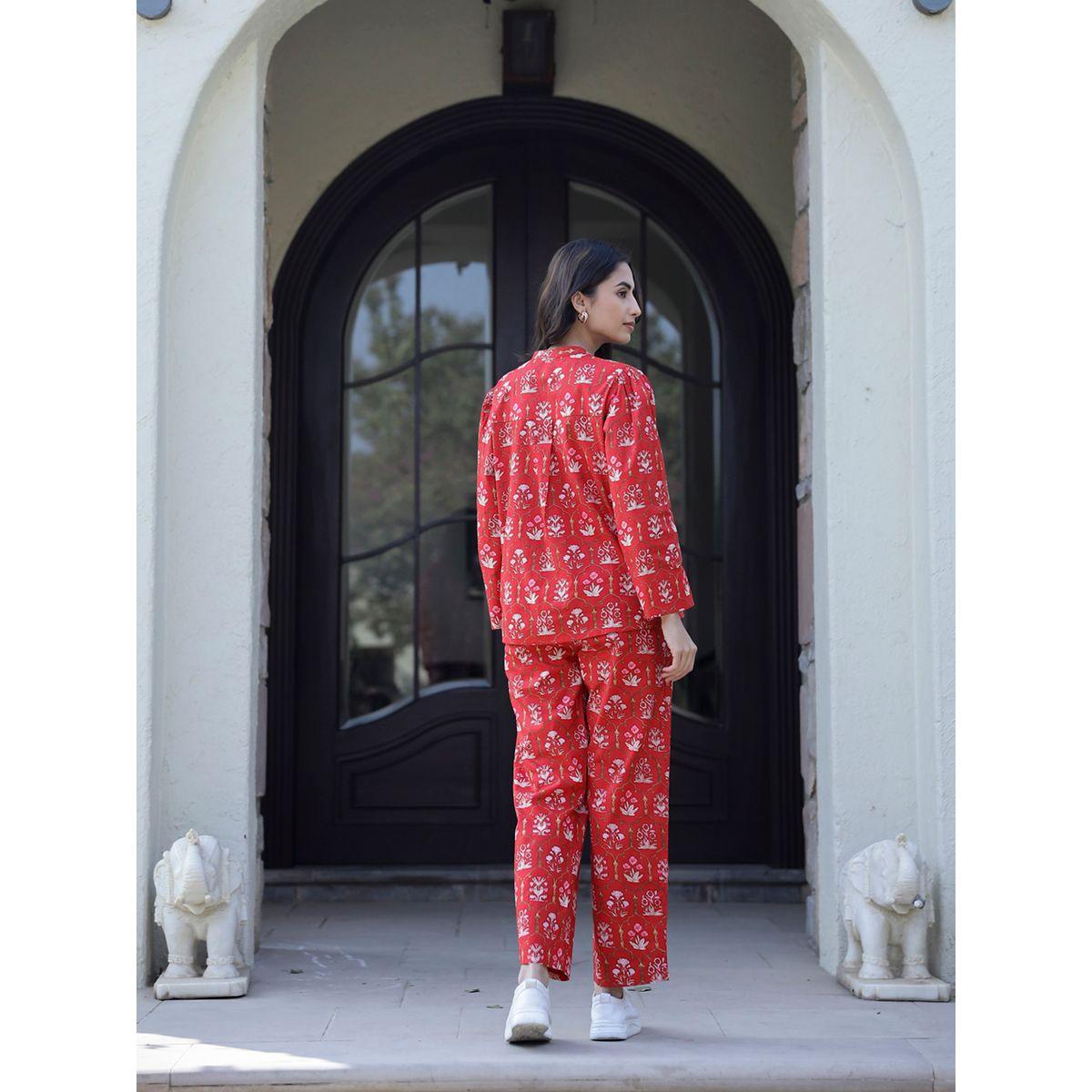 Sanskrutihomes Floral Printed Pure Cotton Shirt and Pyjama Set-women-clothing-nightwear-pyjamas-longsets-image-7