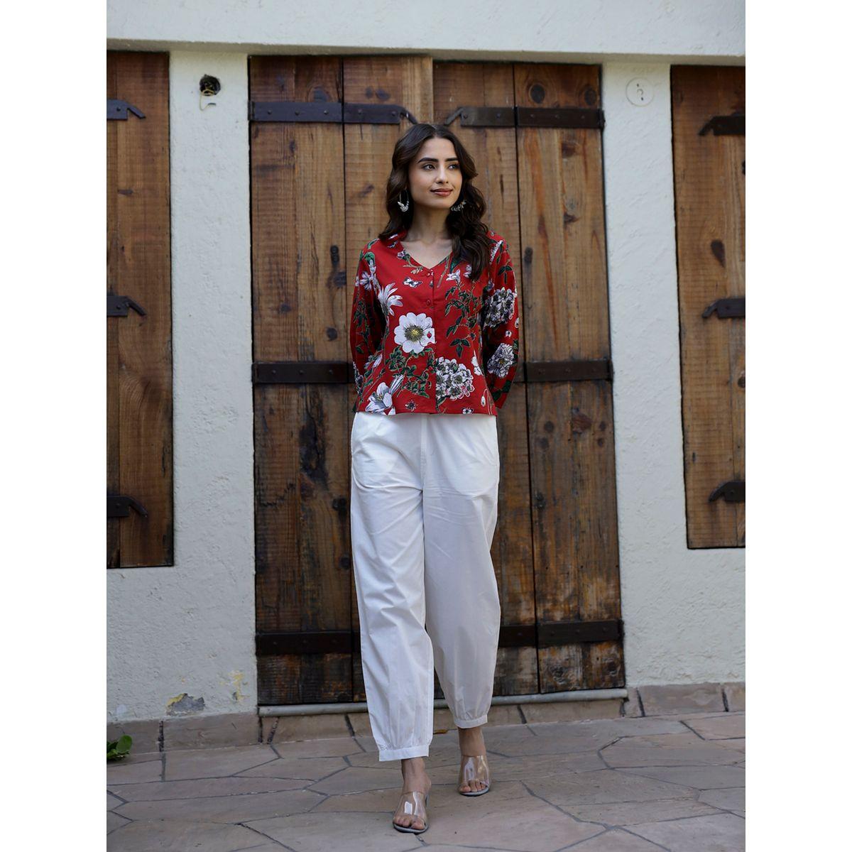 طقم بيجاما من بنطال وبلوزة بطبعة زهور مع أزرار-women-clothing-nightwear-pyjamas-longsets-image-1