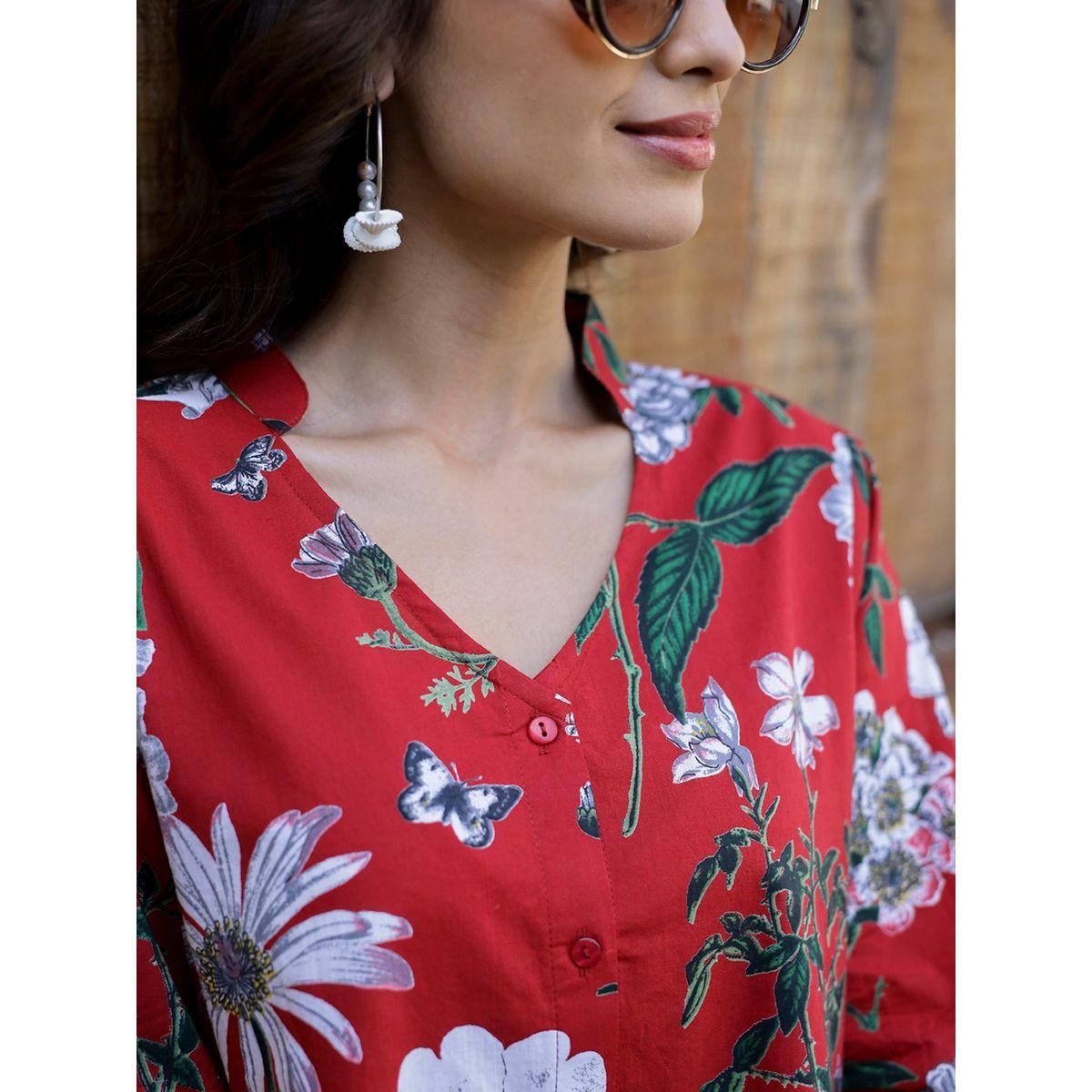 طقم بيجاما من بنطال وبلوزة بطبعة زهور مع أزرار-women-clothing-nightwear-pyjamas-longsets-image-2