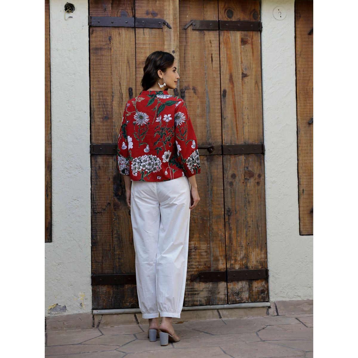 طقم بيجاما من بنطال وبلوزة بطبعة زهور مع أزرار-women-clothing-nightwear-pyjamas-longsets-image-7