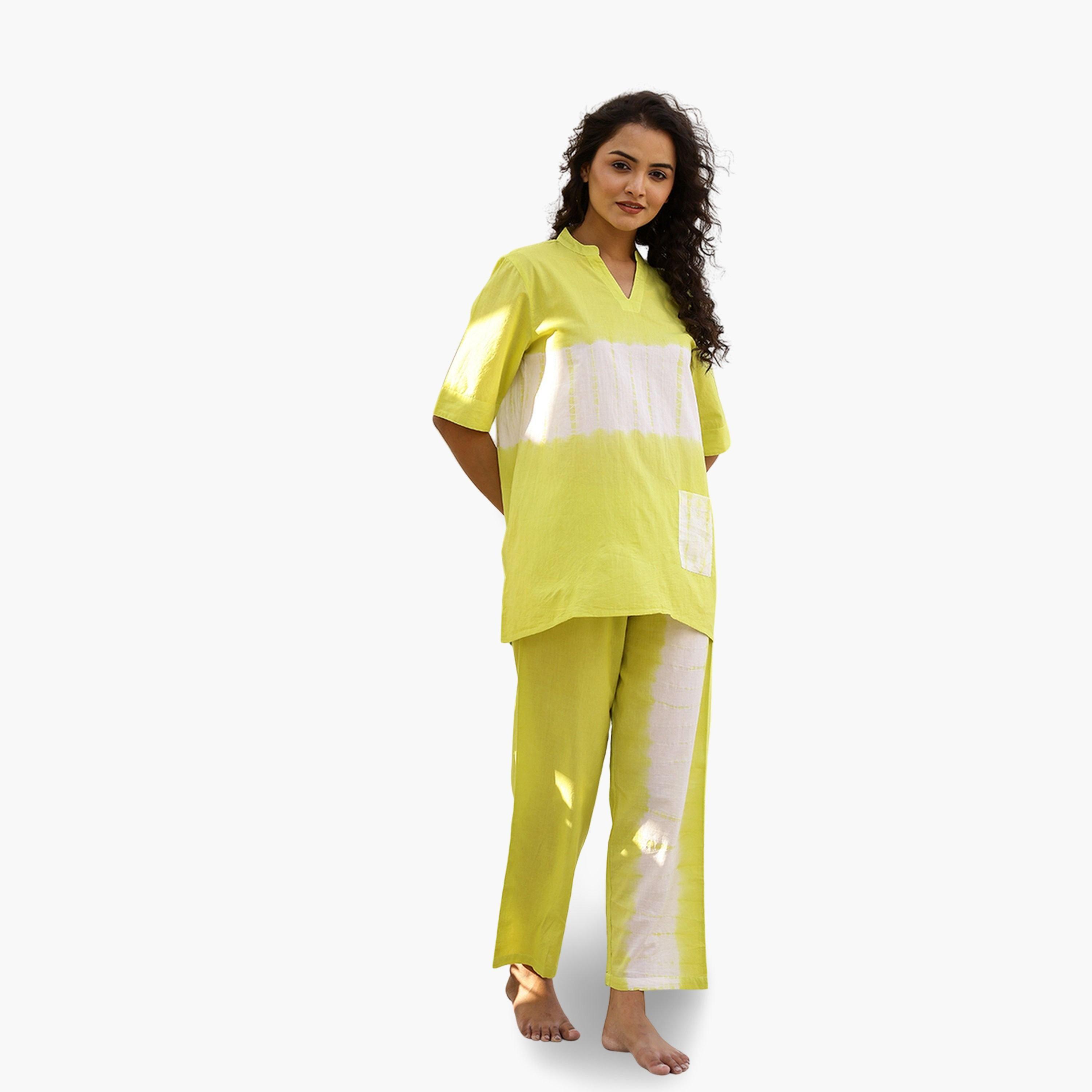 طقم نوم نسائي قطن خالص بطبعة تاي داي-women-clothing-nightwear-pyjamas-longsets-image-1