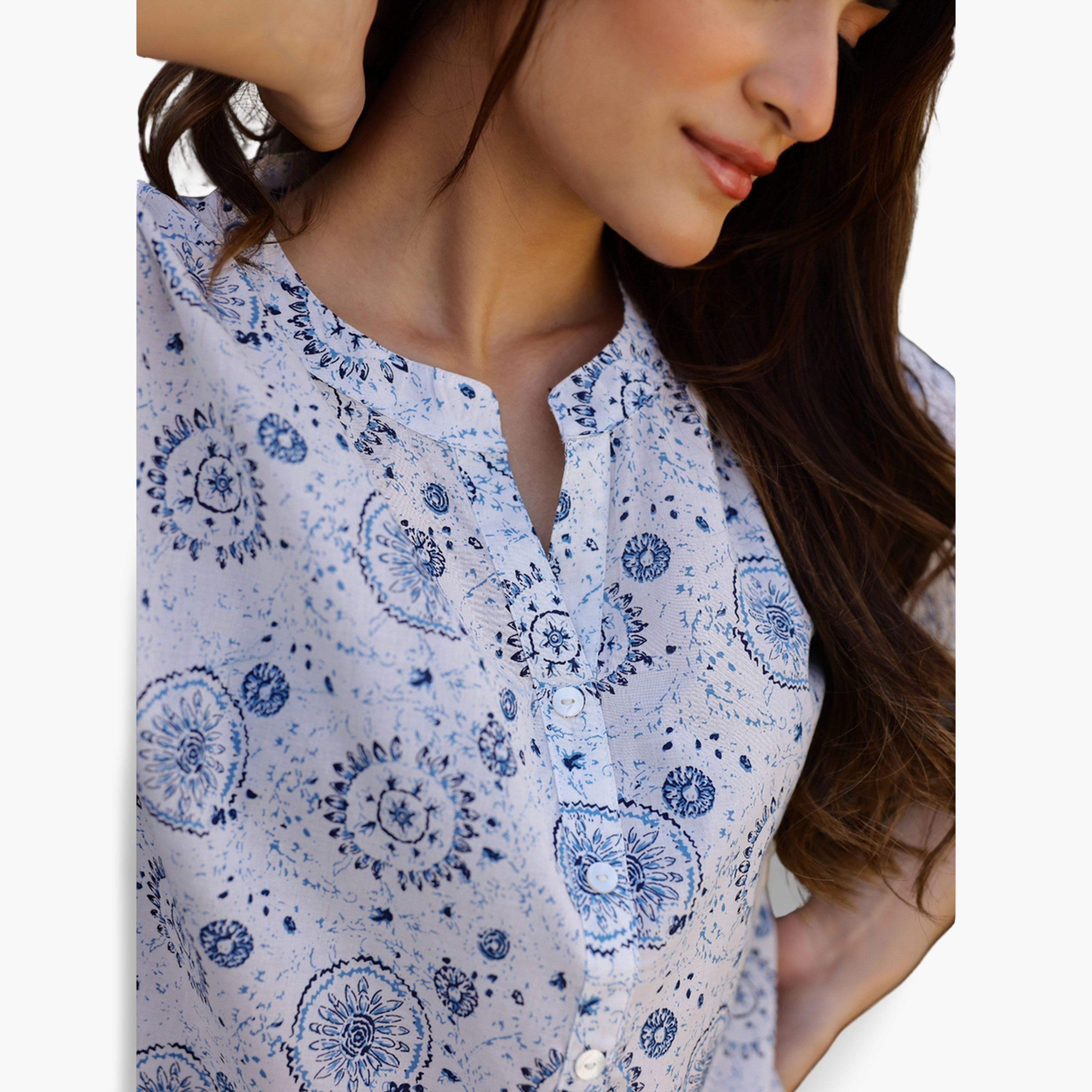 طقم بيجاما نسائي من بلوزة وبنطال قطن خالص بطبعة عرقية-women-clothing-nightwear-pyjamas-longsets-image-5
