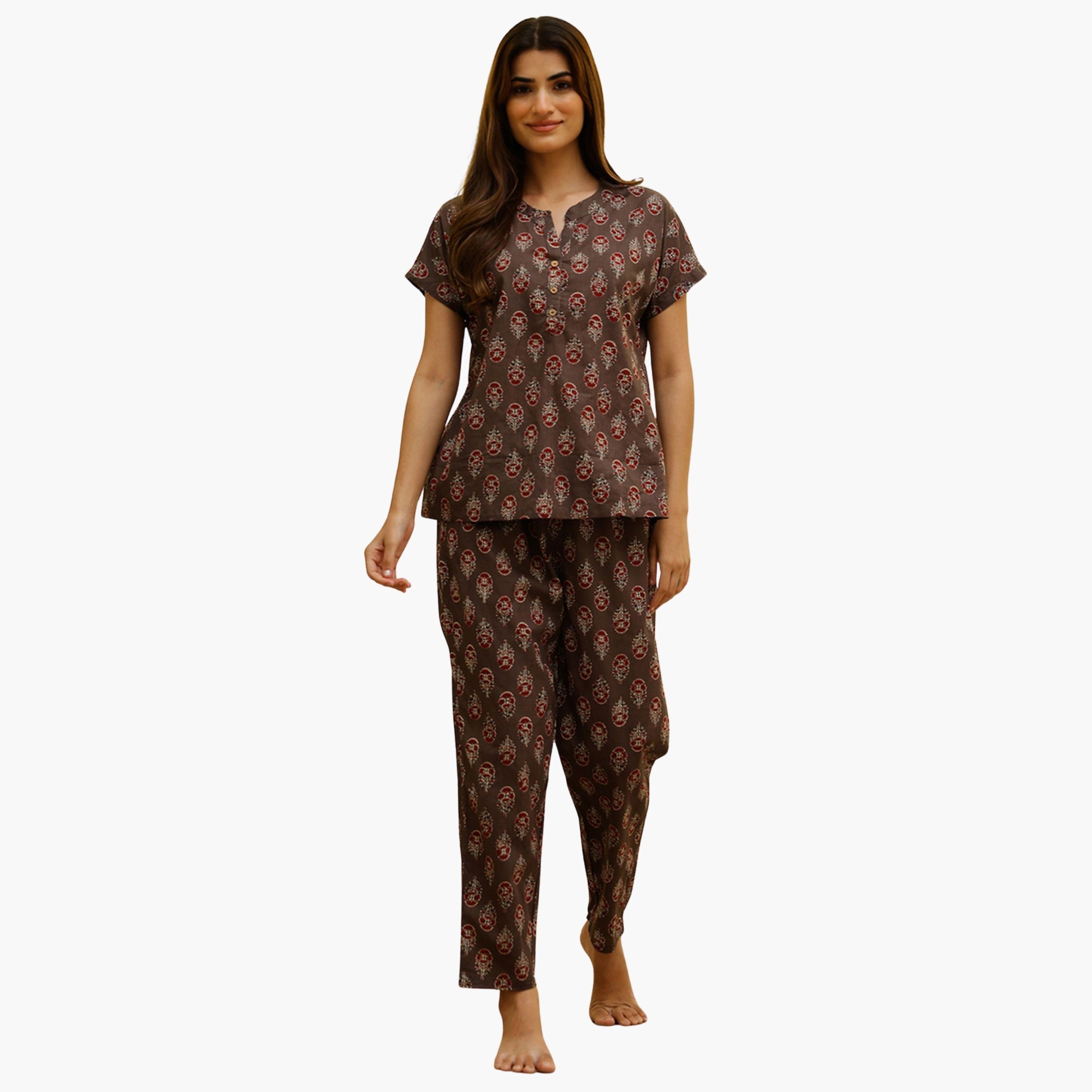 Sanskrutihomes All-Over Printed Pure Cotton Top and Pyjama Set-women-clothing-nightwear-pyjamas-longsets-image-1