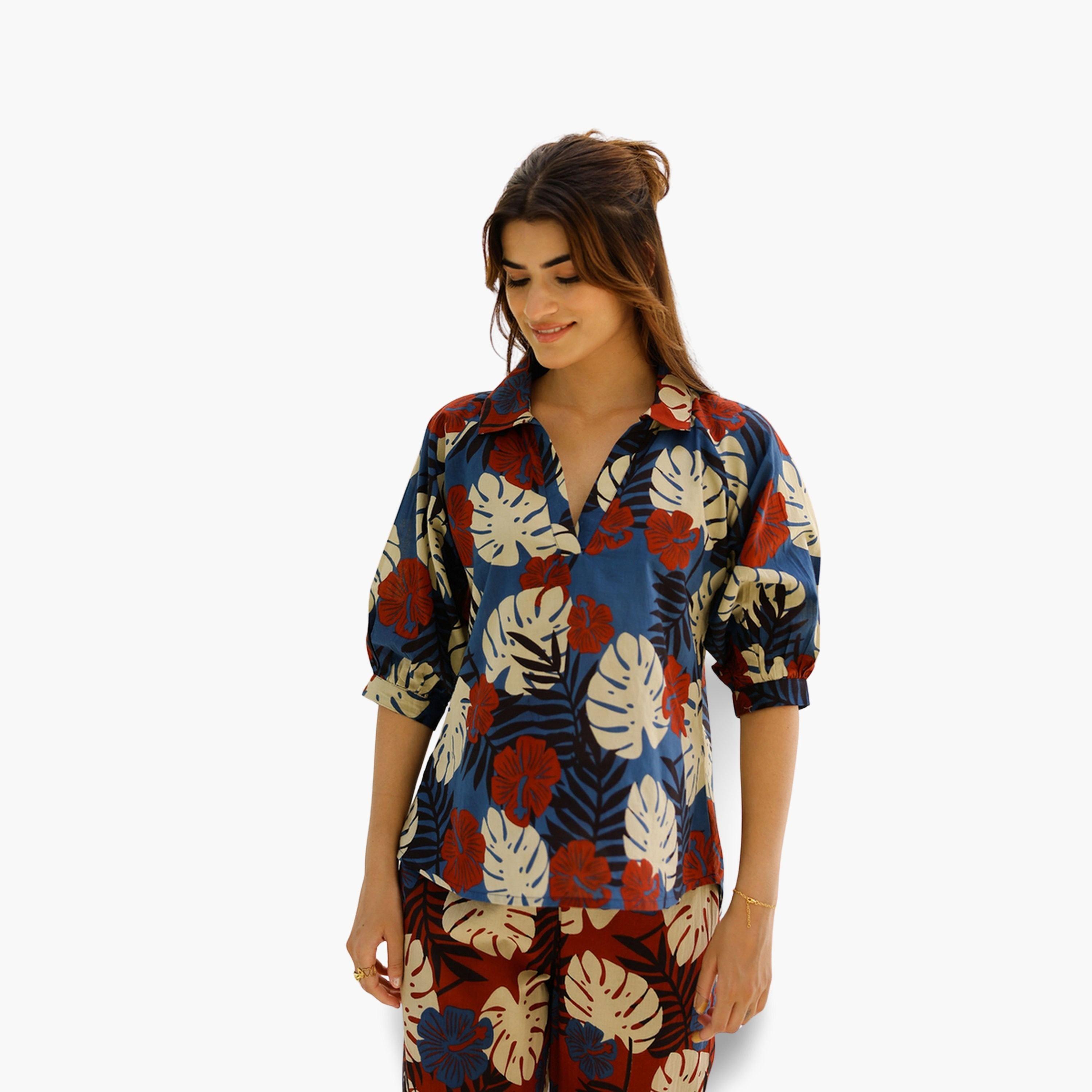 Sanskrutihomes Women Tropical Printed Pure Cotton Top and Pyjama Set-women-clothing-nightwear-pyjamas-longsets-image-3