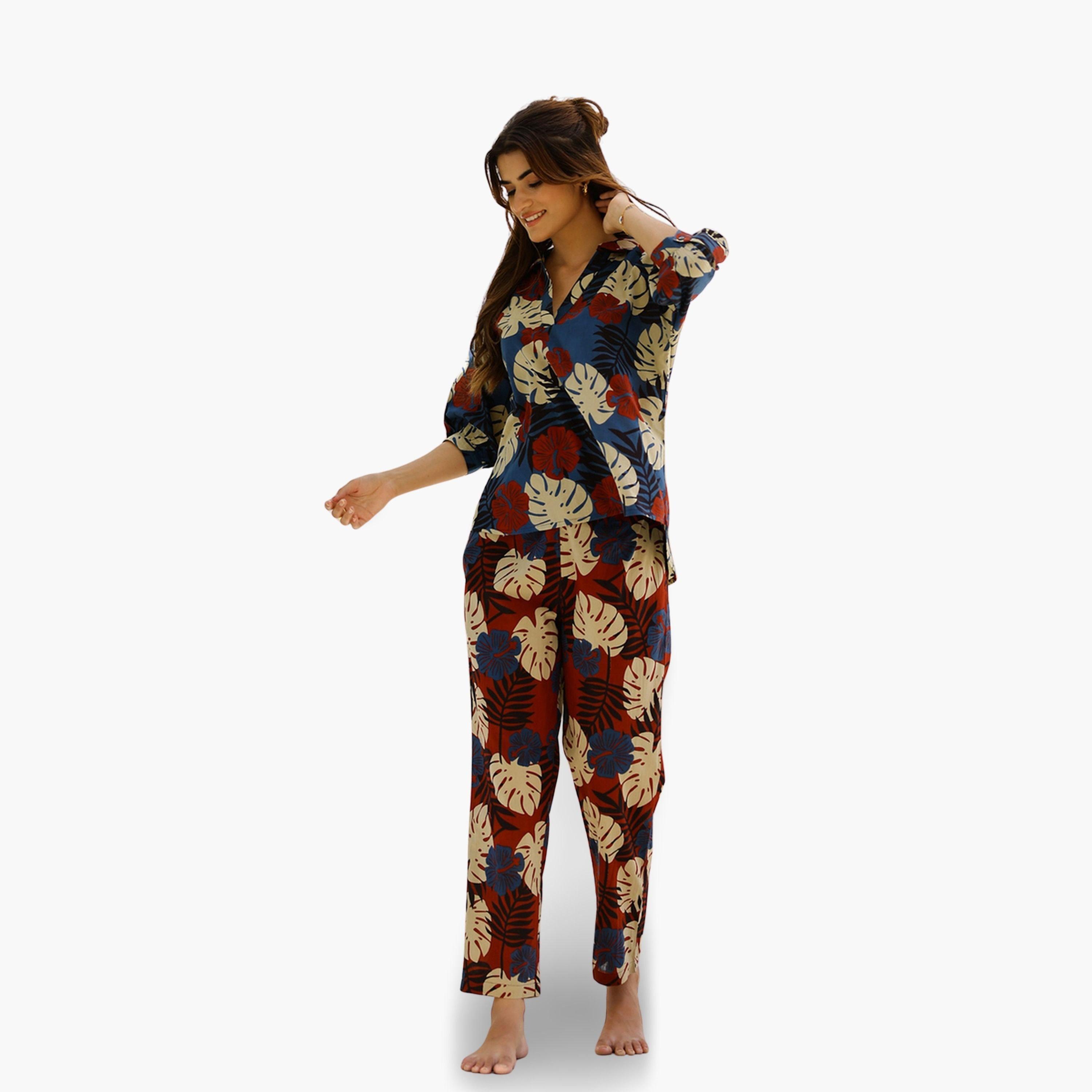 Sanskrutihomes Women Tropical Printed Pure Cotton Top and Pyjama Set-women-clothing-nightwear-pyjamas-longsets-image-4