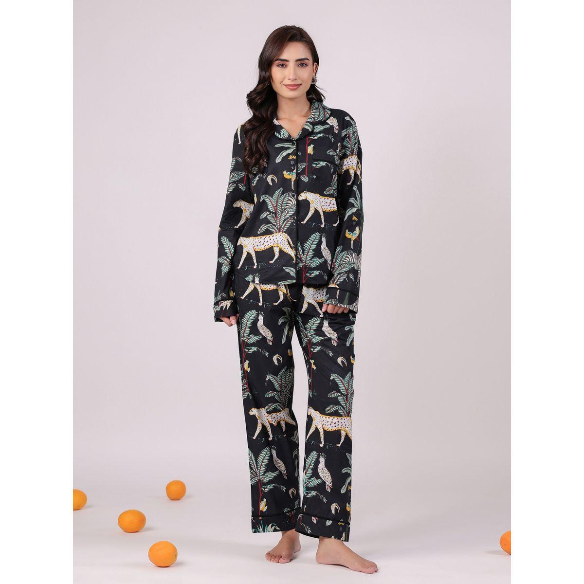 Sanskrutihomes Women All-Over Printed Cotton Shirt and Pyjama Set-women-clothing-nightwear-pyjamas-longsets-image-1