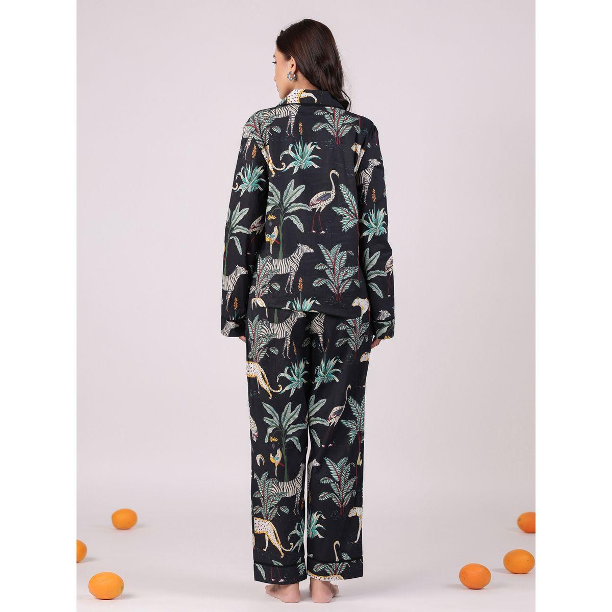طقم من بنطال بيجاما وبلوزة قطنية مطبعة بالكامل-women-clothing-nightwear-pyjamas-longsets-image-2