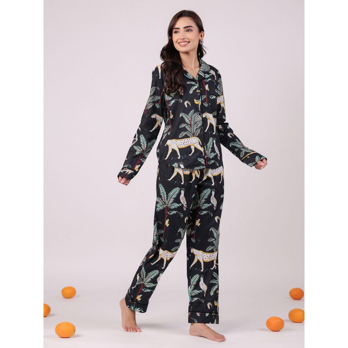 طقم من بنطال بيجاما وبلوزة قطنية مطبعة بالكامل-women-clothing-nightwear-pyjamas-longsets-image-3