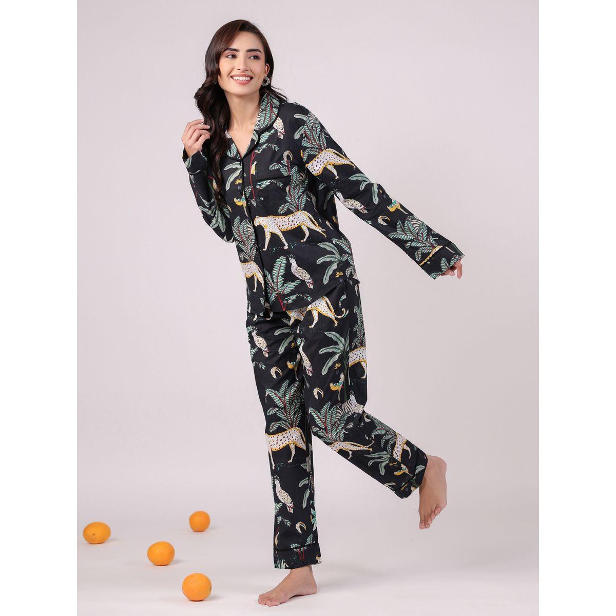 طقم من بنطال بيجاما وبلوزة قطنية مطبعة بالكامل-women-clothing-nightwear-pyjamas-longsets-image-4