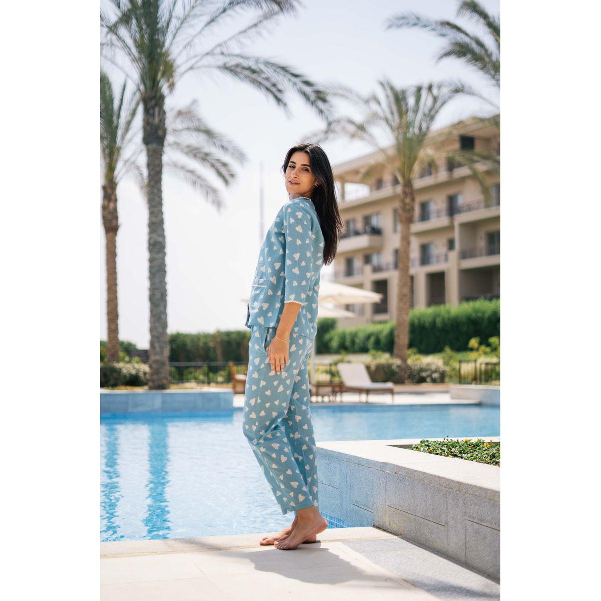 طقم من بنطال بيجاما وبلوزة قطنية مطبعة-women-clothing-nightwear-pyjamas-longsets-image-4
