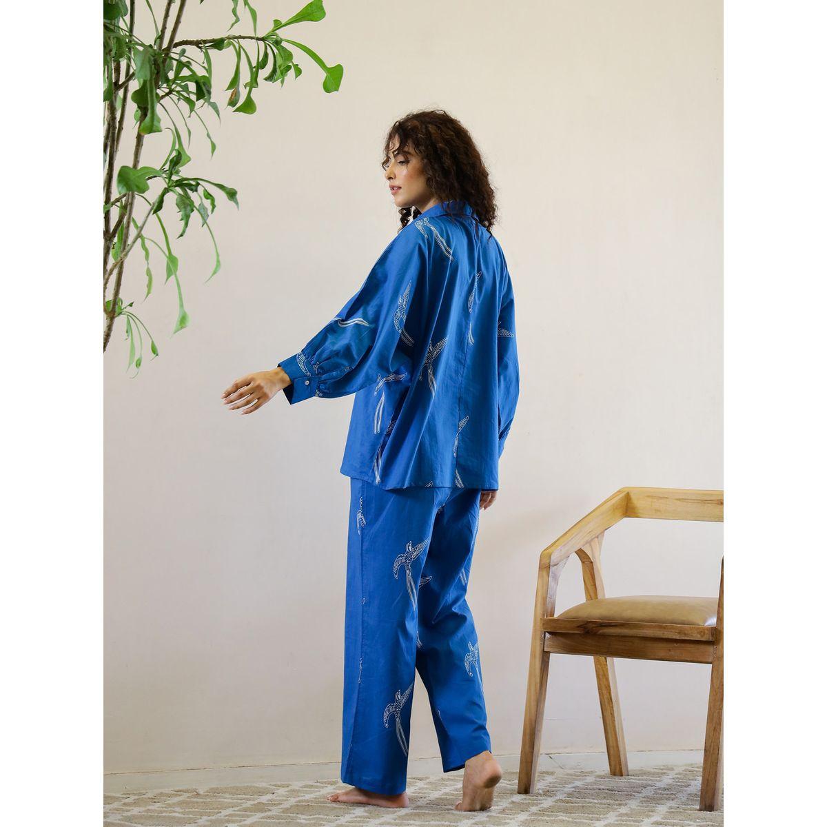 طقم من بنطال بيجاما وبلوزة قطنية مطبعة-women-clothing-nightwear-pyjamas-longsets-image-3