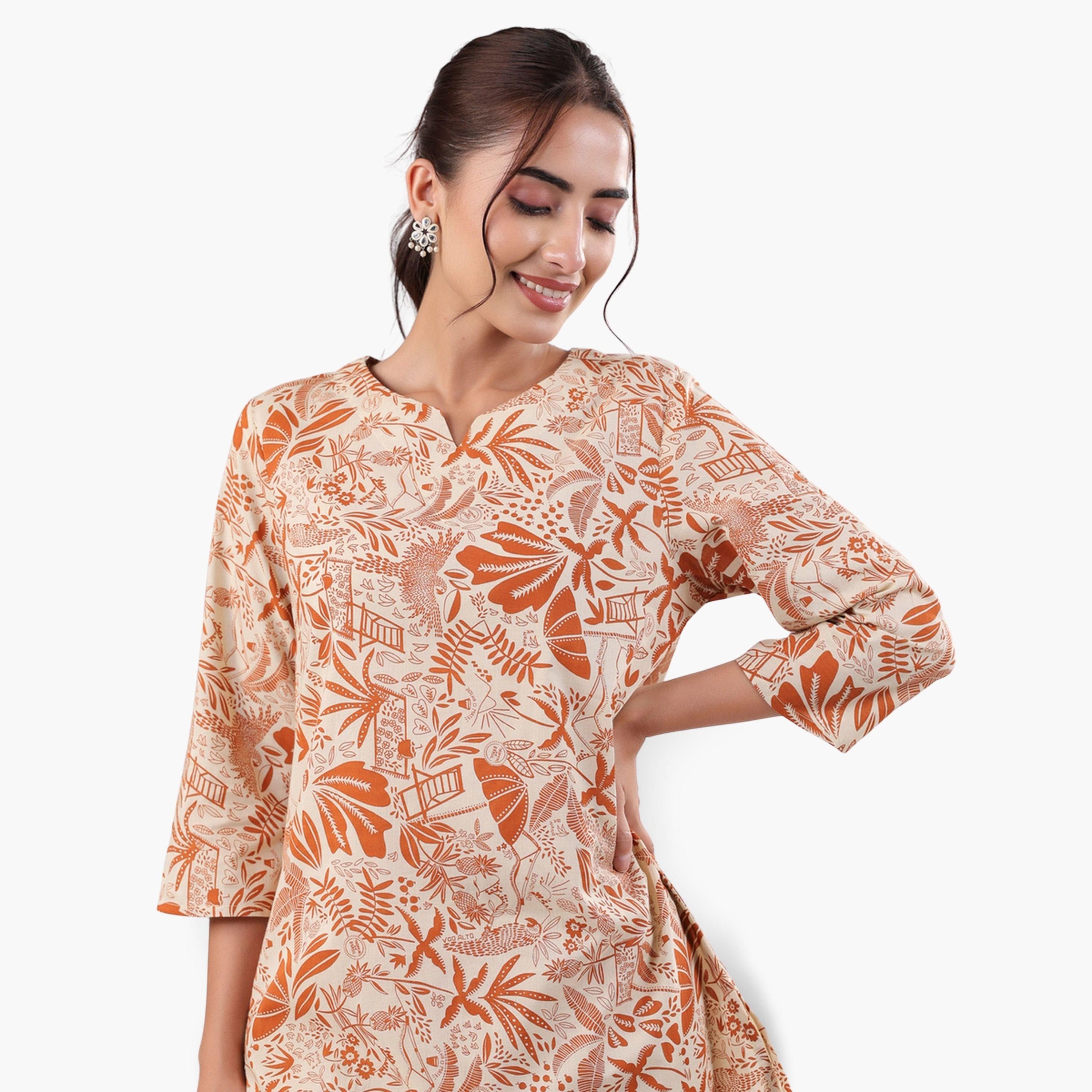 طقم بيجاما نسائي من تونيك وبنطال قطن بطبعة عرقية-women-clothing-nightwear-pyjamas-longsets-image-5