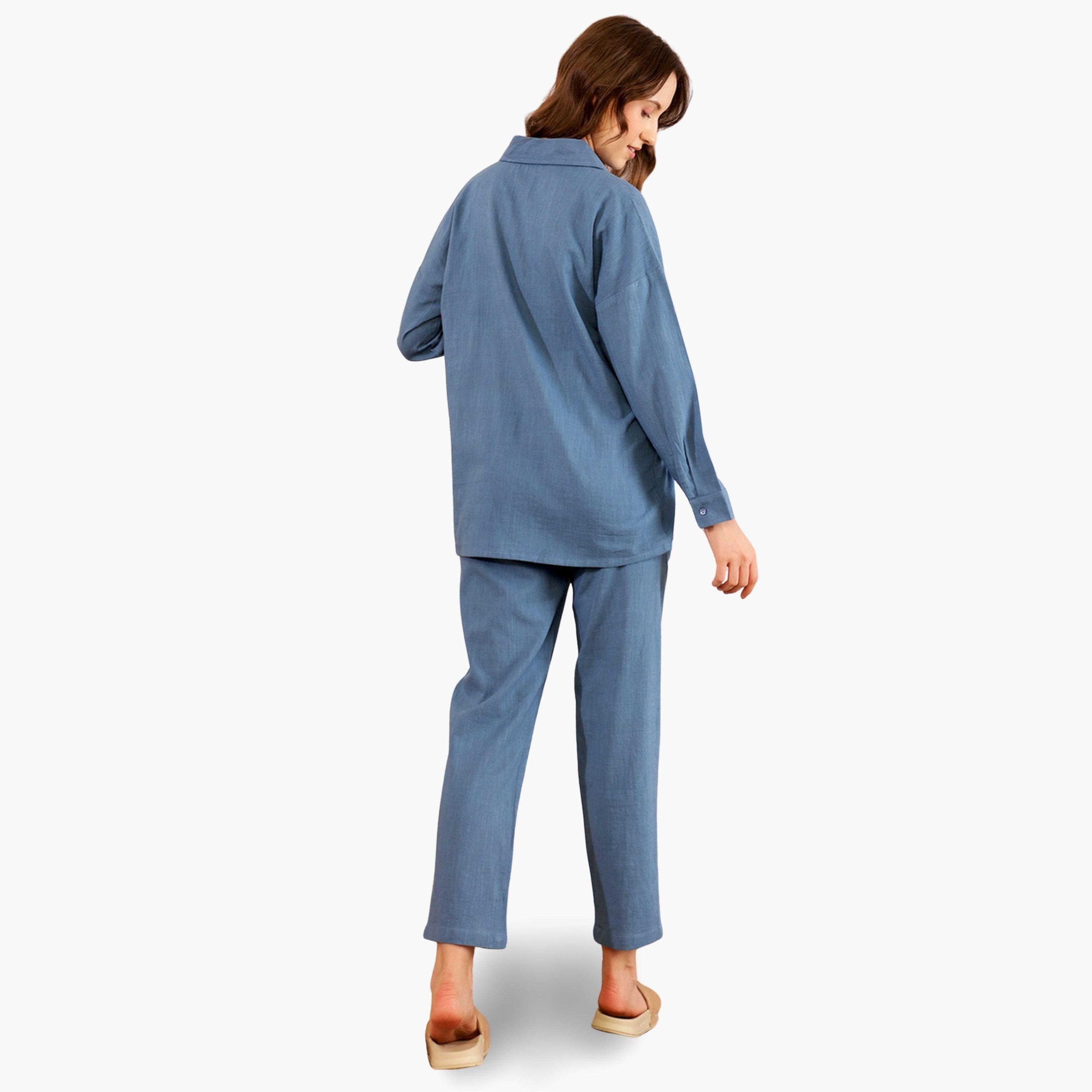 طقم بيجاما نسائي من قميص بأكمام طويلة وبنطال قطن-women-clothing-nightwear-pyjamas-longsets-image-2