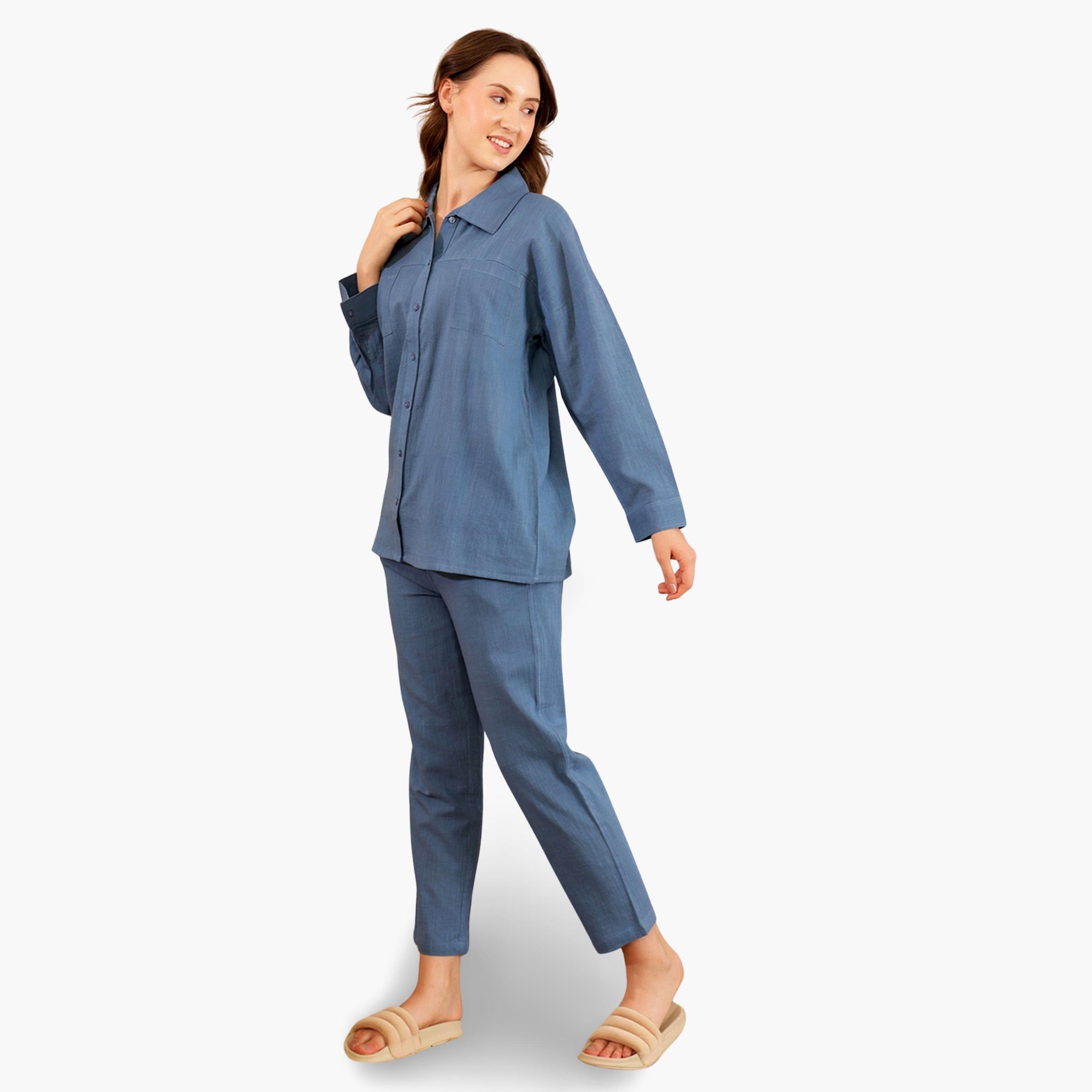 طقم بيجاما نسائي من قميص بأكمام طويلة وبنطال قطن-women-clothing-nightwear-pyjamas-longsets-image-4