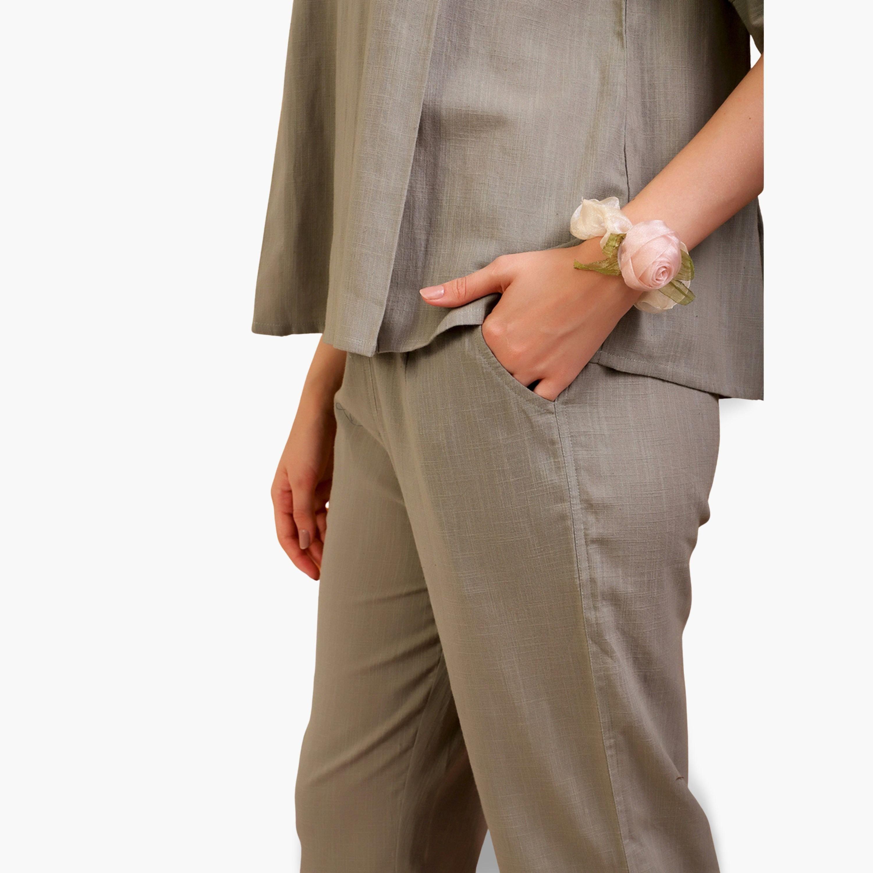 Sanskrutihomes Women Grey Cotton Pleated Top and Pyjama Set-women-clothing-nightwear-pyjamas-longsets-image-5